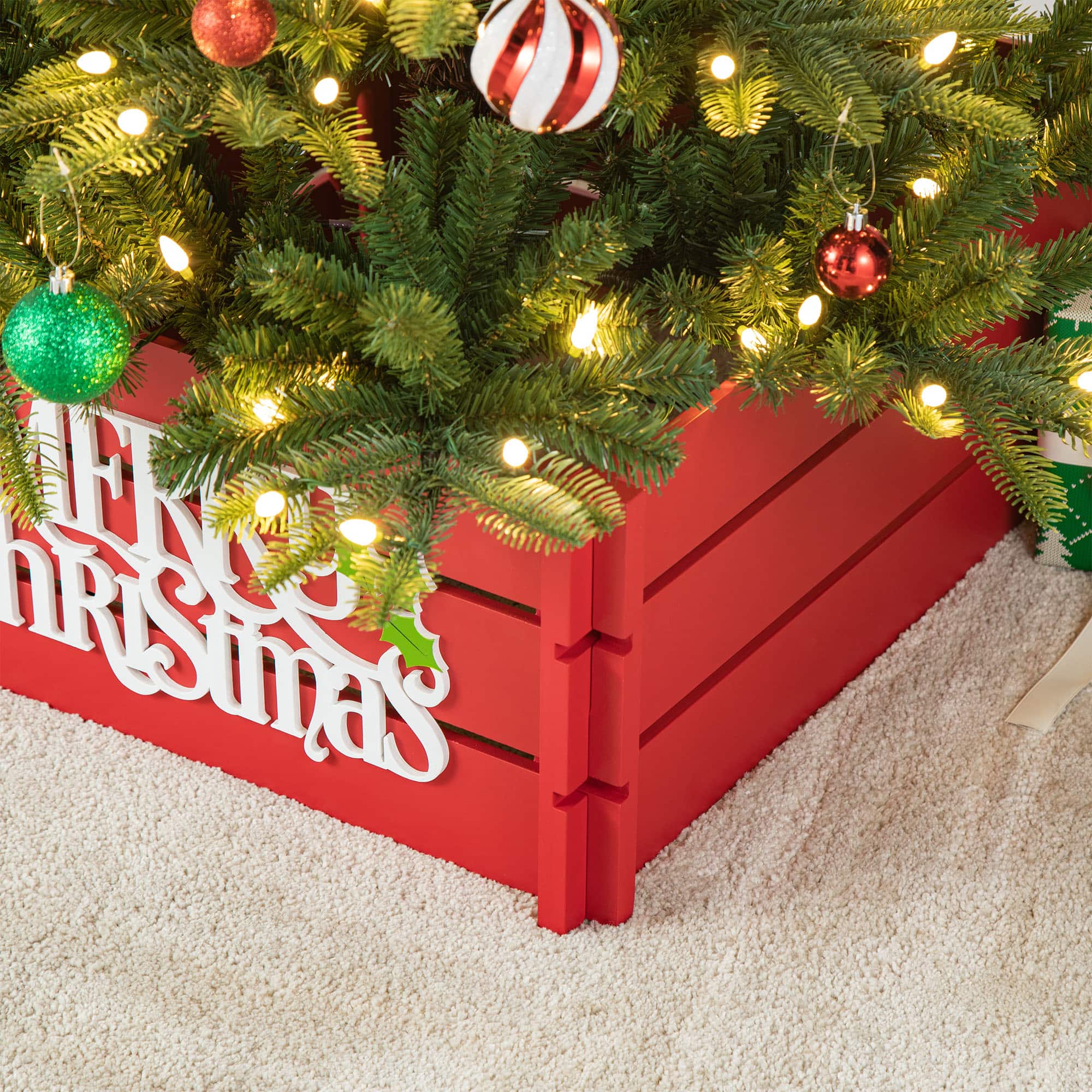 Glitzhome&#xAE; Red Merry Christmas Crate Tree Collar