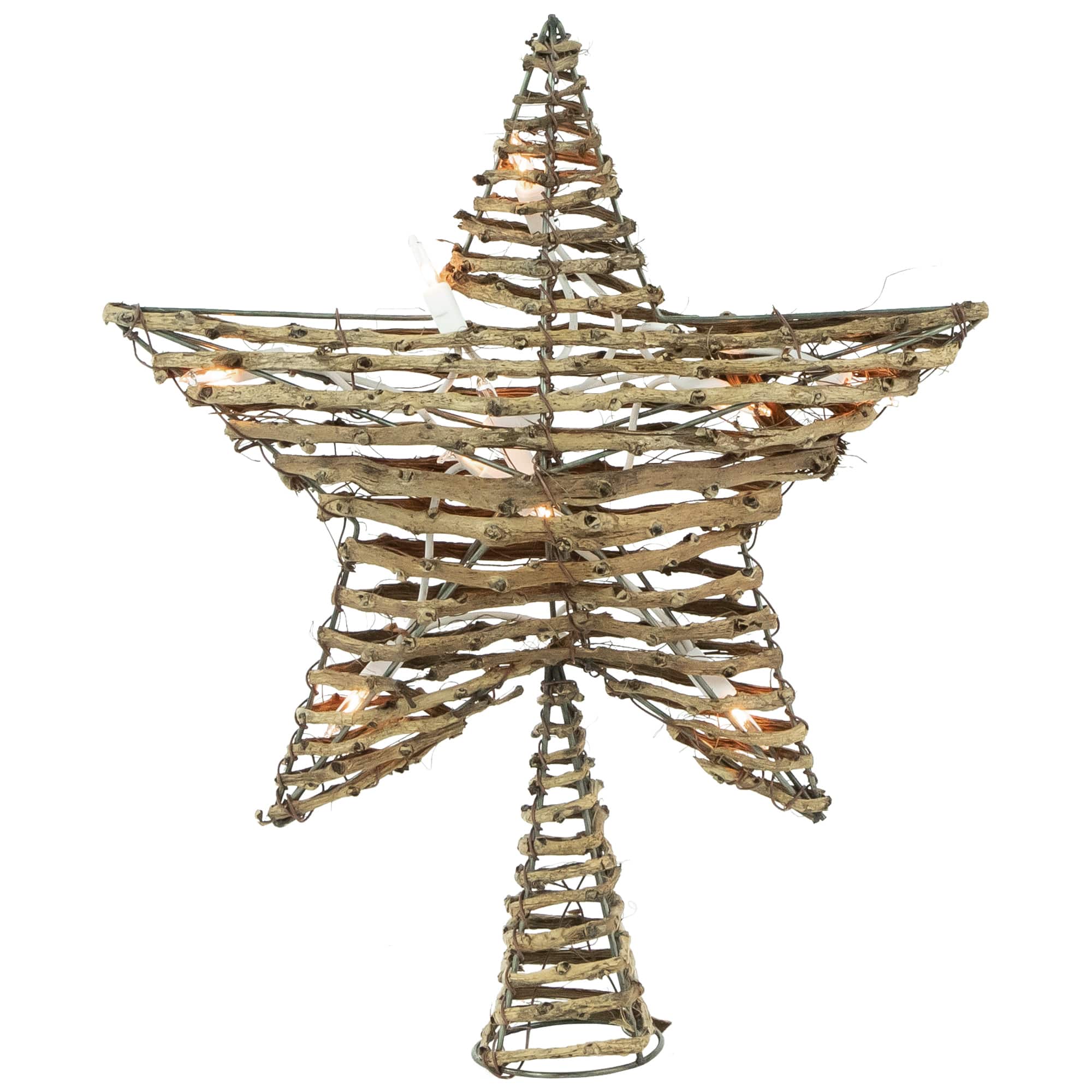 11.5" Lighted Rattan Star Christmas Tree Topper, Clear Lights