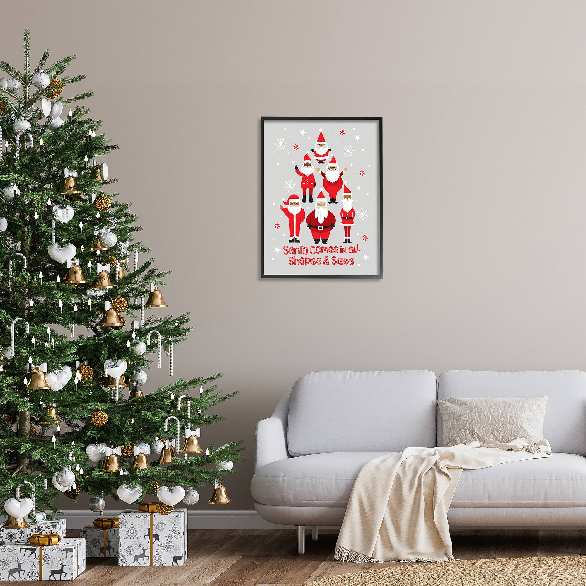 Stupell Industries Santa All Shapes & Sizes Christmas Phrase Framed Giclee Art