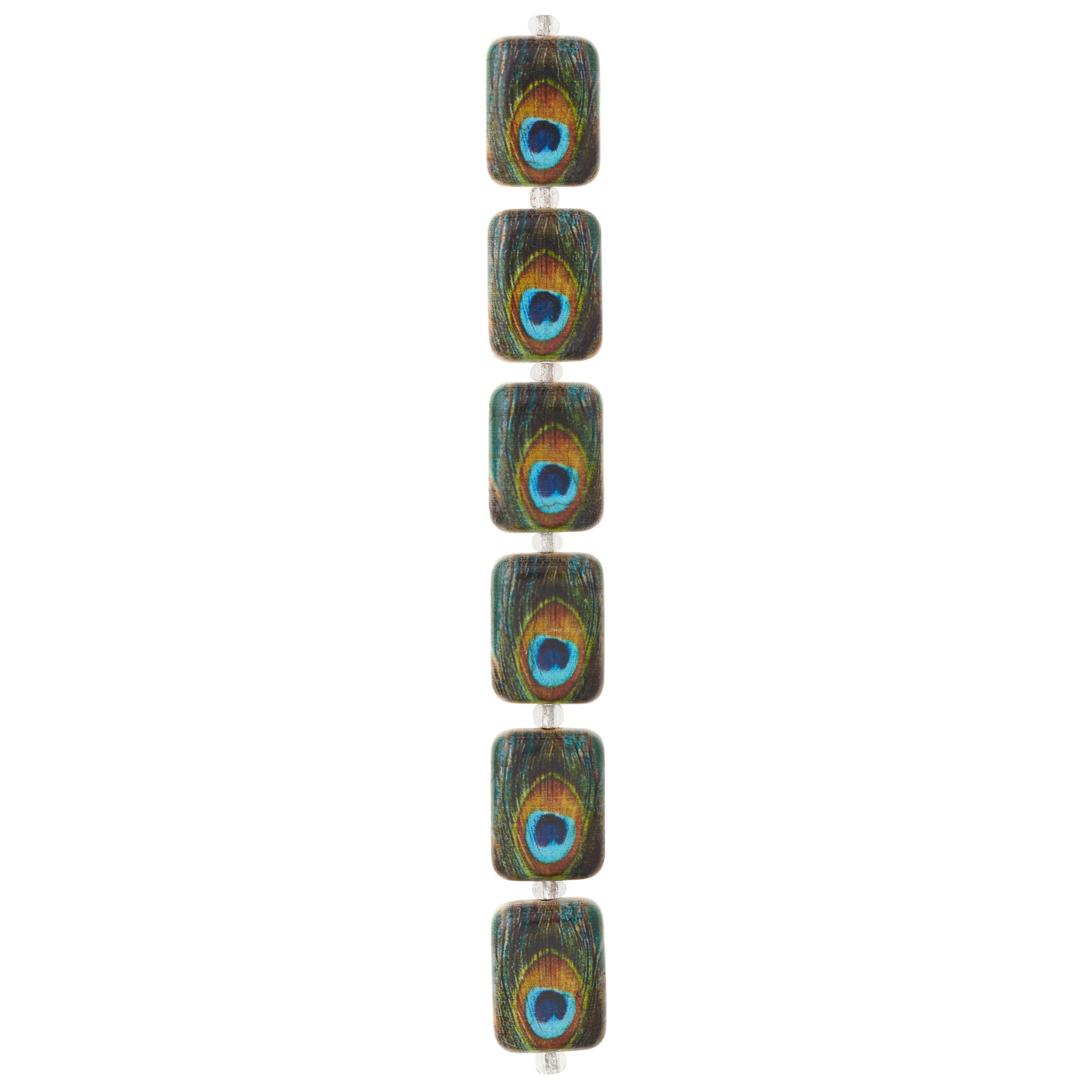 12 Pack:  Reconstituted Stone Peacock Feather Rectangle Beads, 20mm by Bead Landing&#x2122;