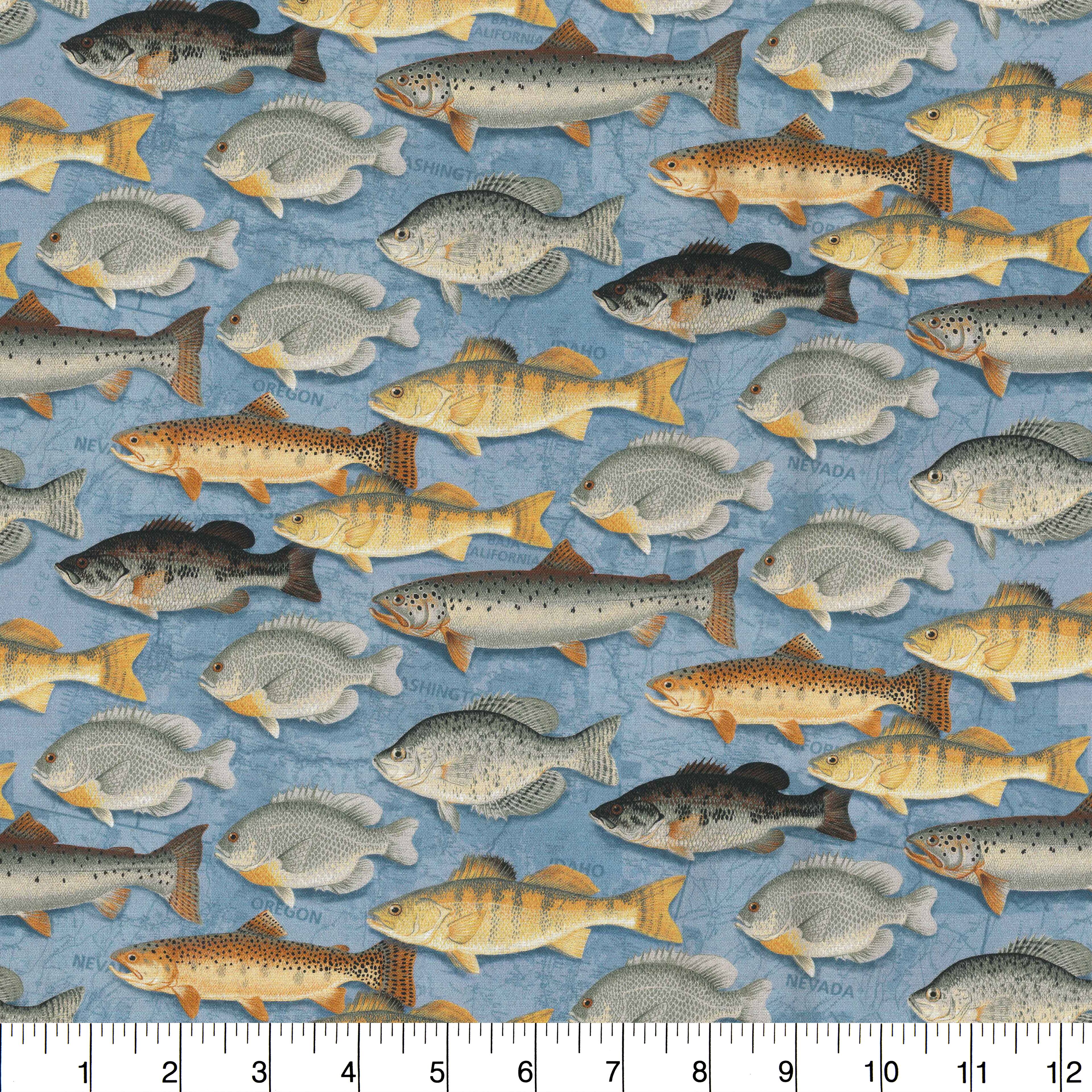 Fabric Traditions Blue Fish Cotton Fabric