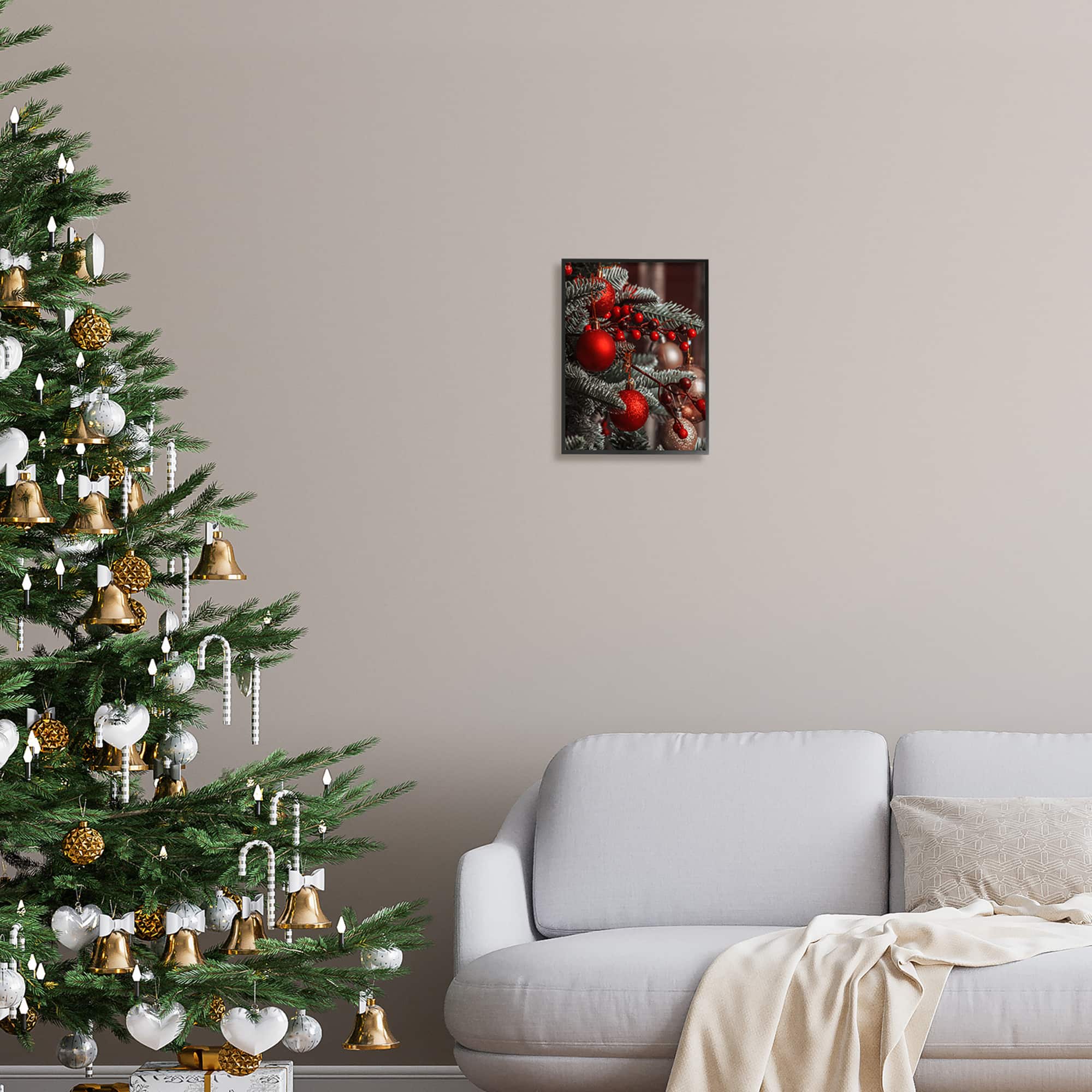 Stupell Industries Hanging Red Ornaments Christmas Tree Framed Giclee Art
