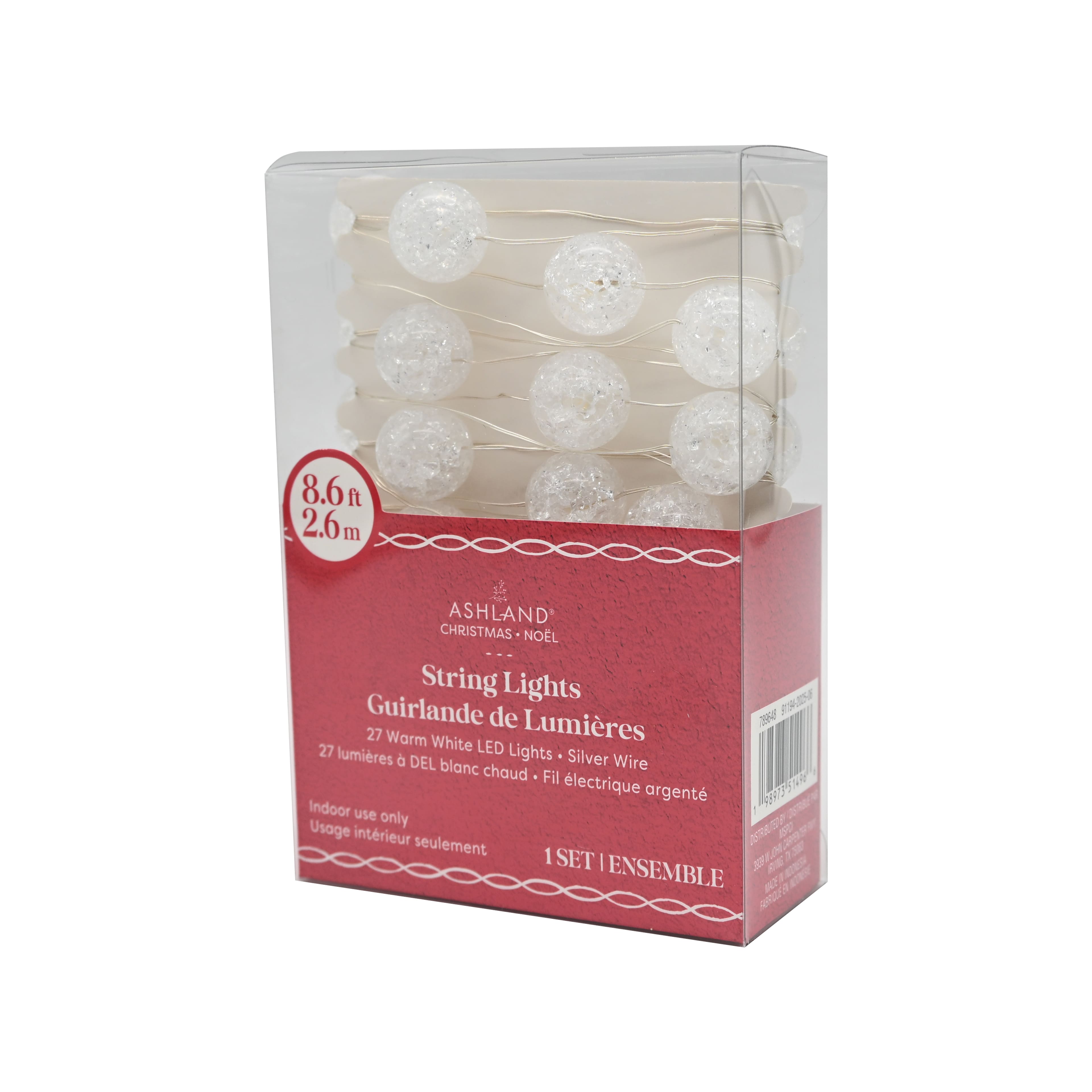 27ct. Warm White LED Clear Cracked Ball String Lights on Silver Wire by Ashland&#xAE;