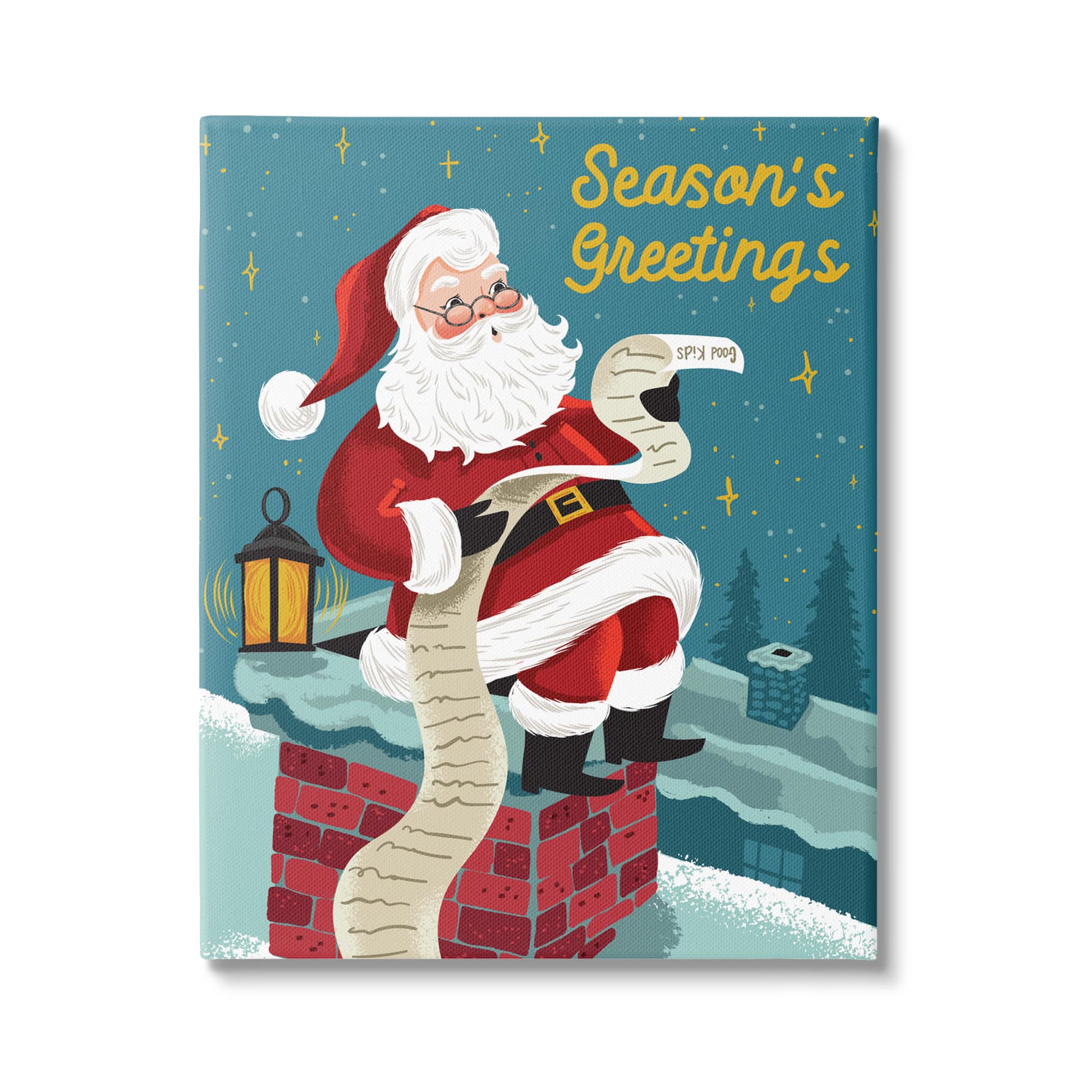 Stupell Industries Season&#x27;s Greetings Santa&#x27;s List Chimney Canvas Wall Art