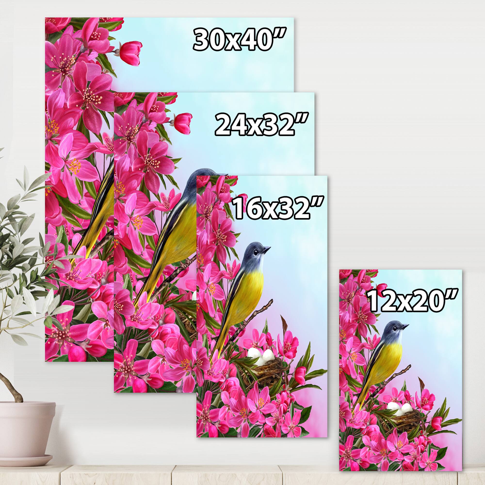 Designart - Little Yellow Bird Near The Nest with Flowers