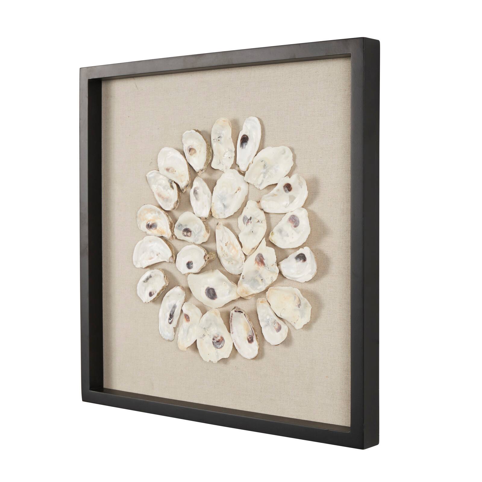 19" Cream, Beige & Black Handmade Abstract Circular Shell Wall Décor