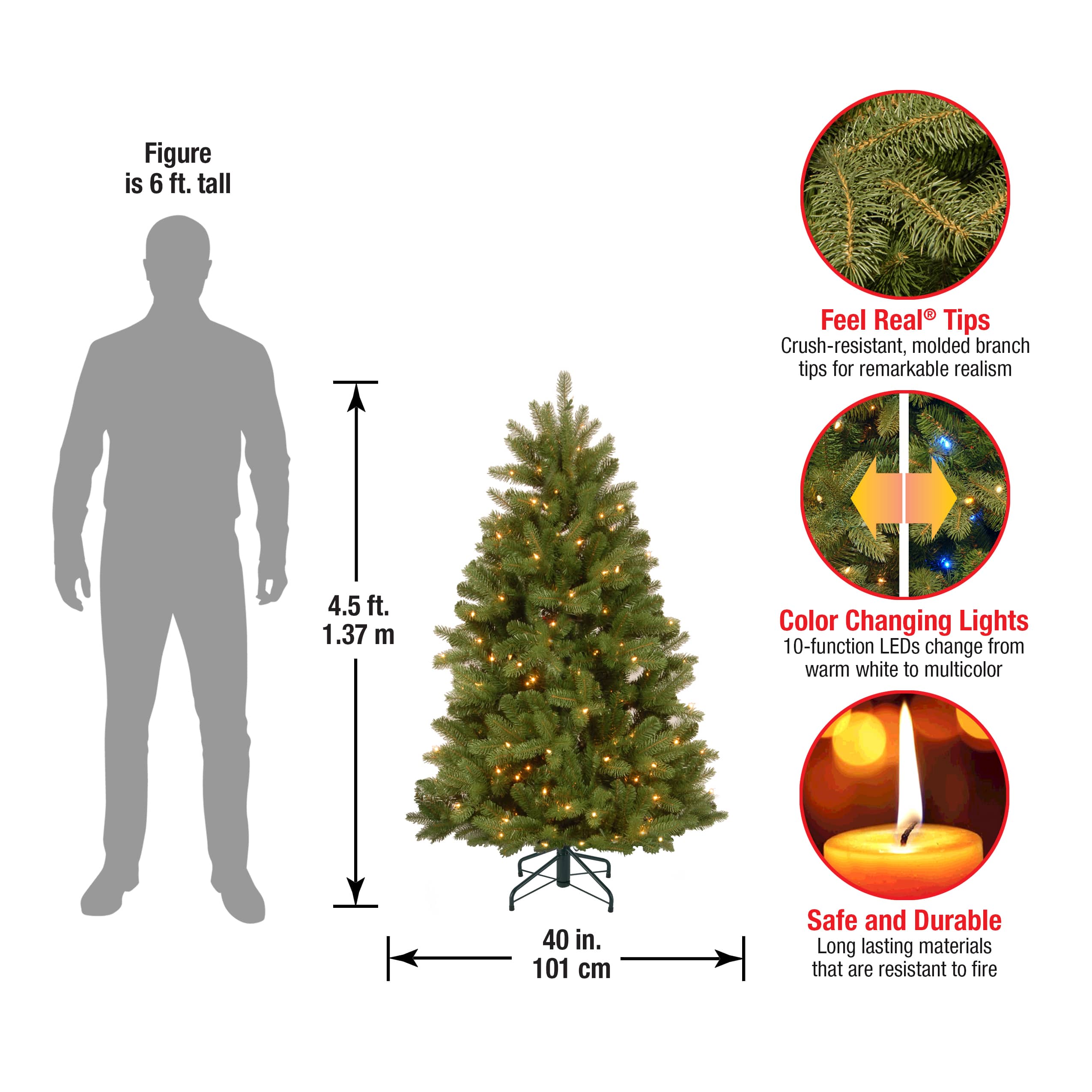 4.5ft. Pre-Lit Newberry® Spruce Artificial Christmas Tree, Dual Color® LED Lights