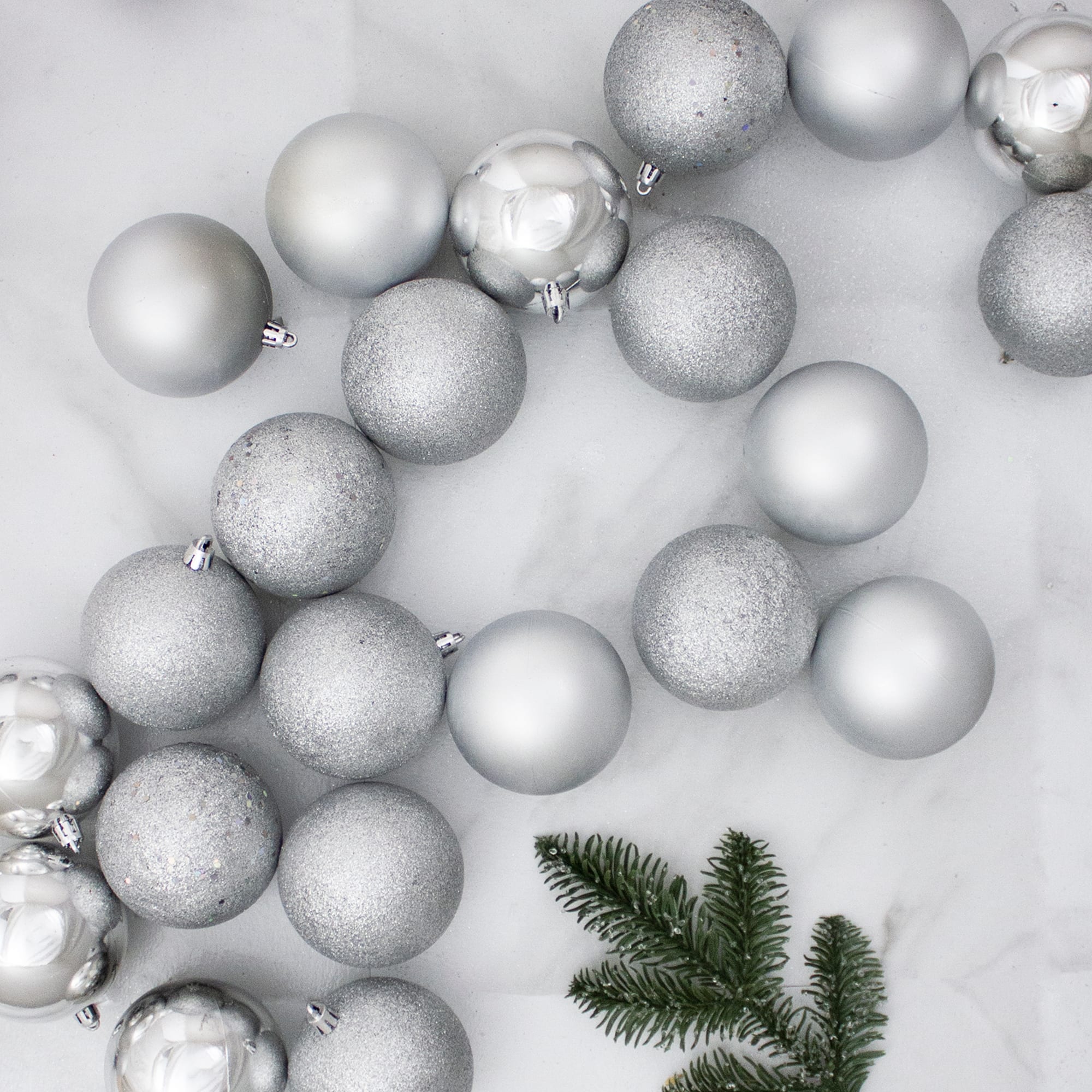 60ct. 2.5&#x22; 4-Finish Silver Shatterproof Ball Ornaments