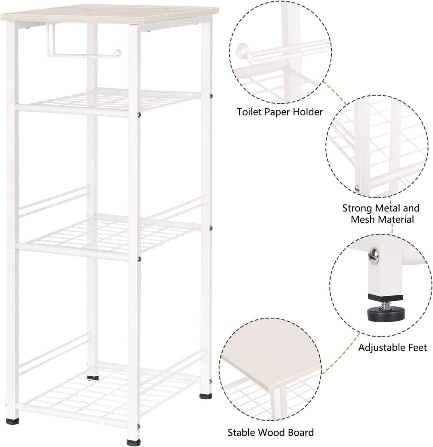 NEX&#x2122; 29&#x22; White Freestanding 4-Tier Storage Shelf with Toilet Paper Holder