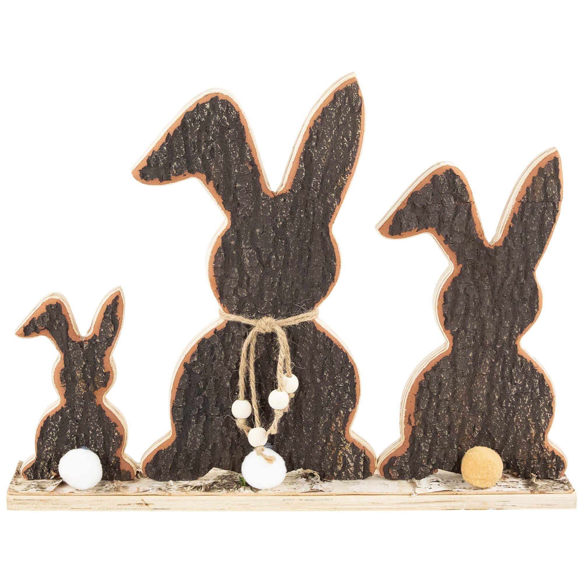15.75&#x22; Rabbit Trio Wooden Tree Bark Easter Decoration