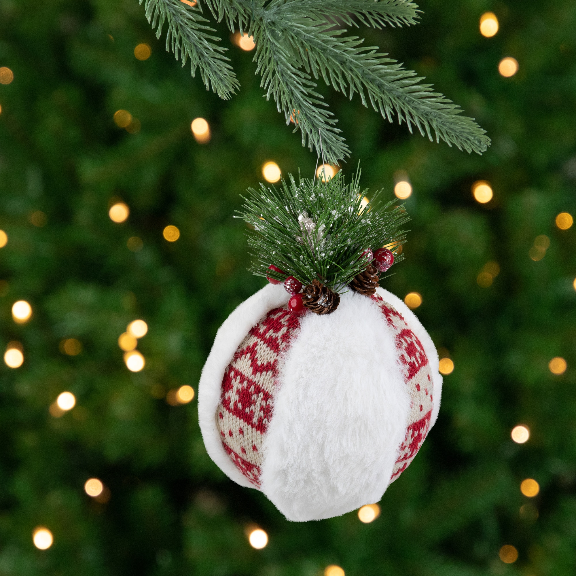 8" Faux Fur and Nordic Print Christmas Ball Ornament