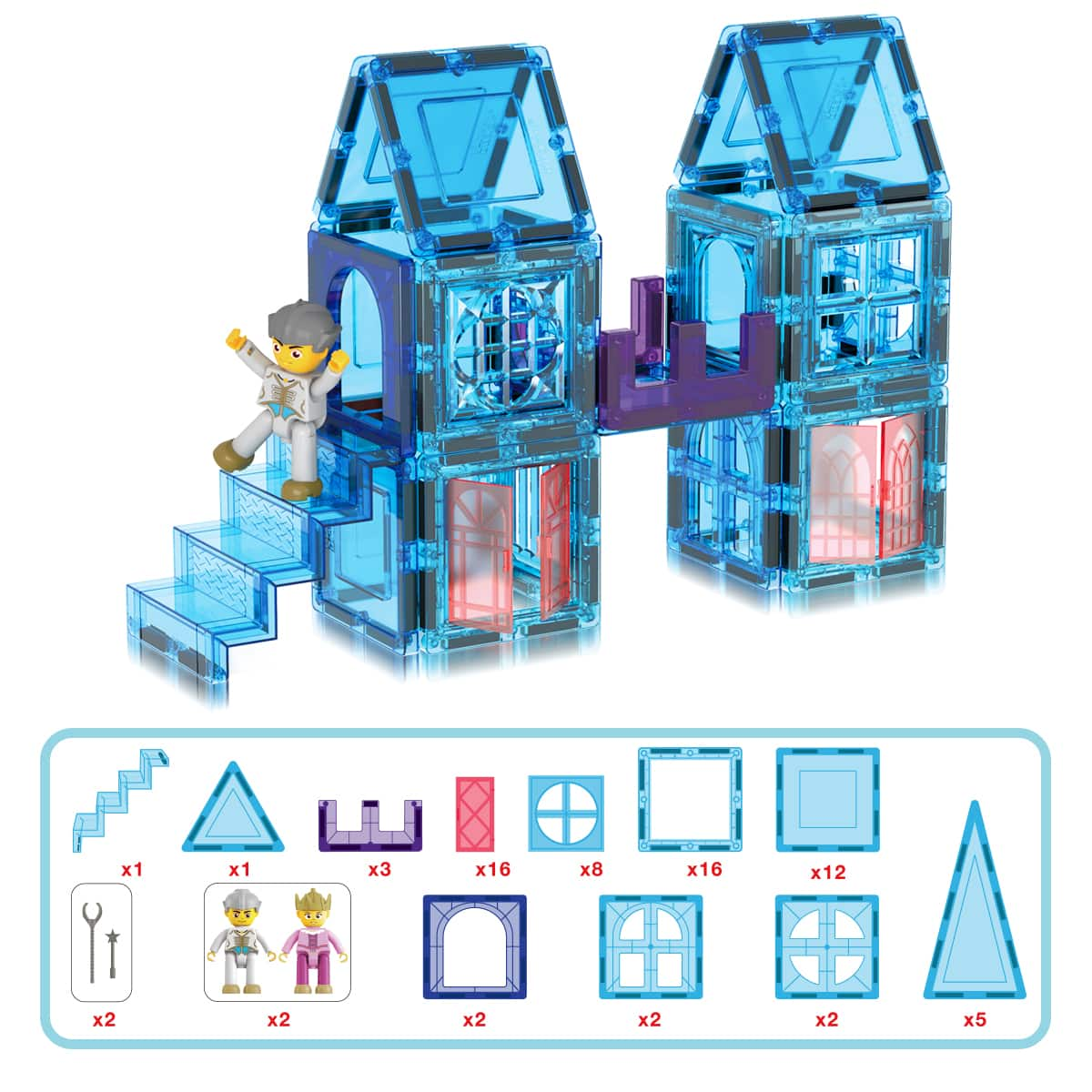 PicassoTiles&#xAE; 72 Piece Ice Castle Magnetic Tile Building Set