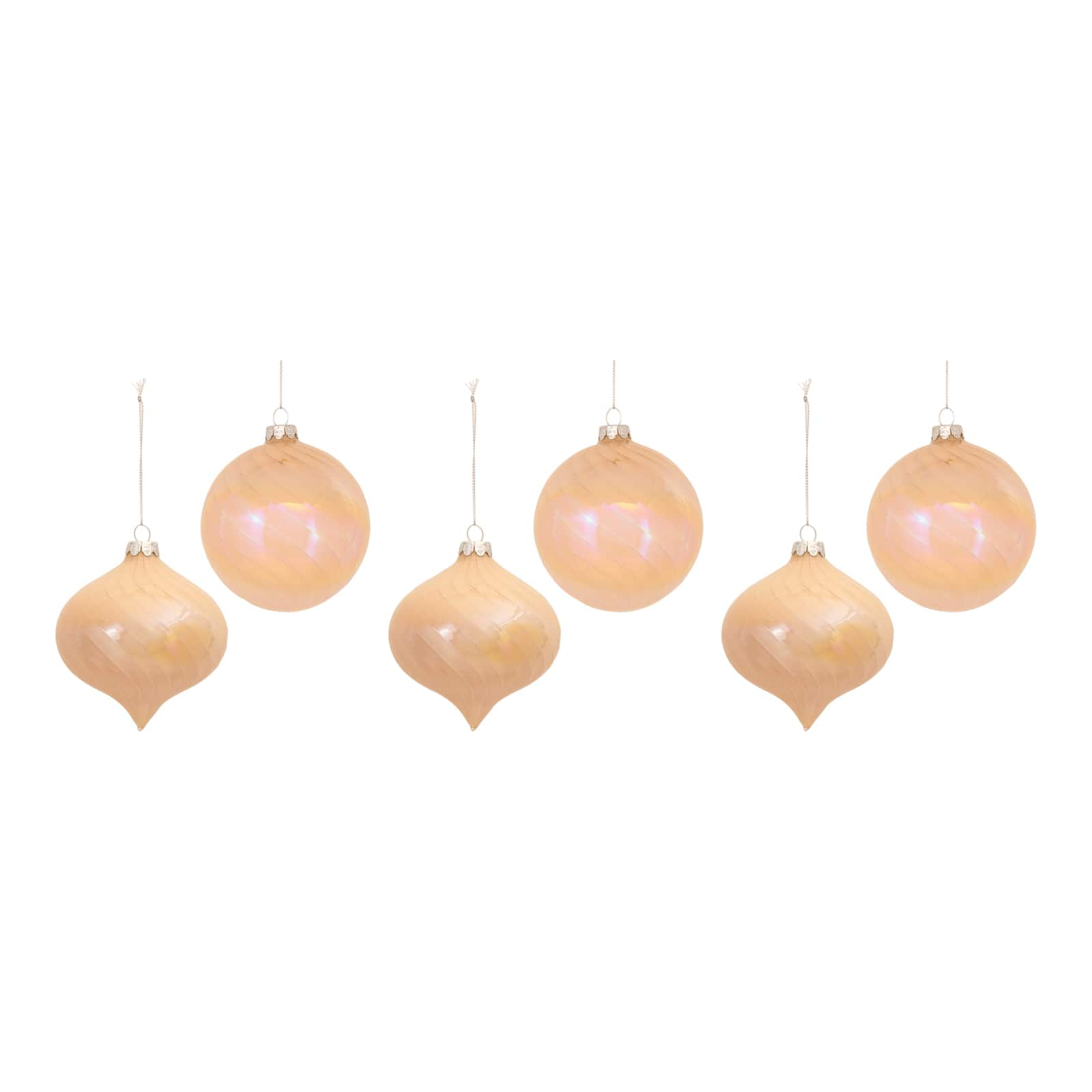 6ct. Peach Iridescent Glass Mixed Ornaments