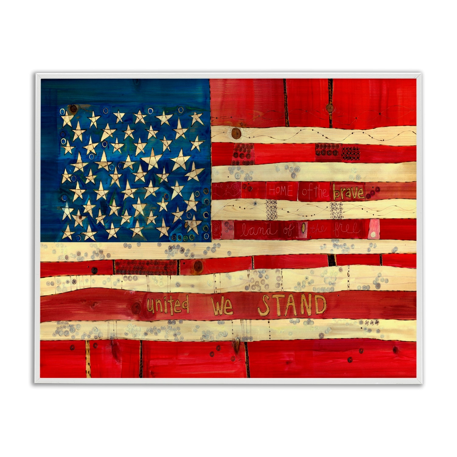 Stupell Industries United We Stand Independence Day Festive American Flag Framed Giclee Art