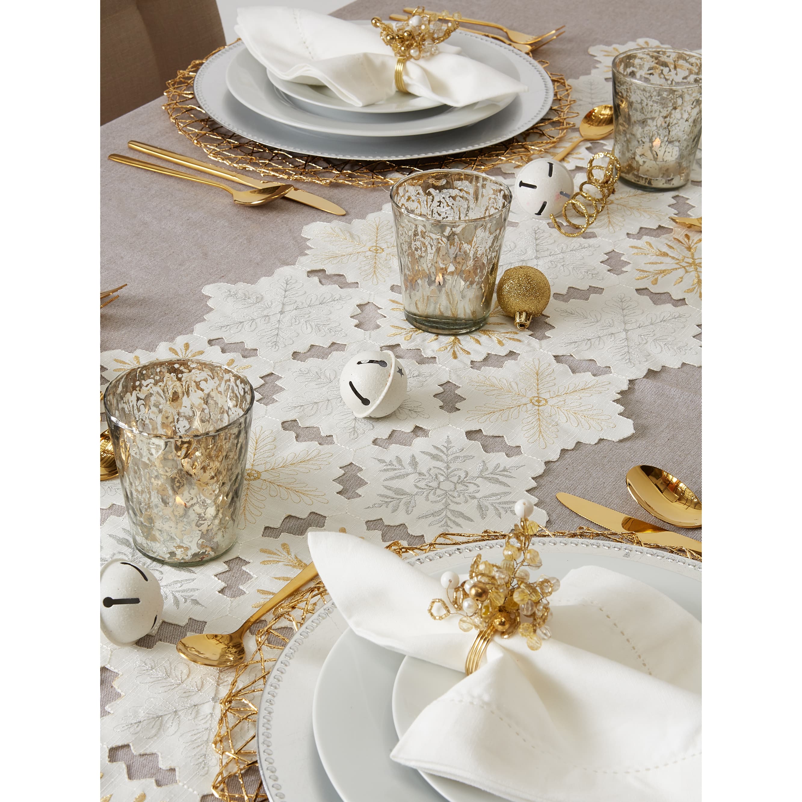 DII&#xAE; 108&#x22; Snowflakes Embroidered Table Runner