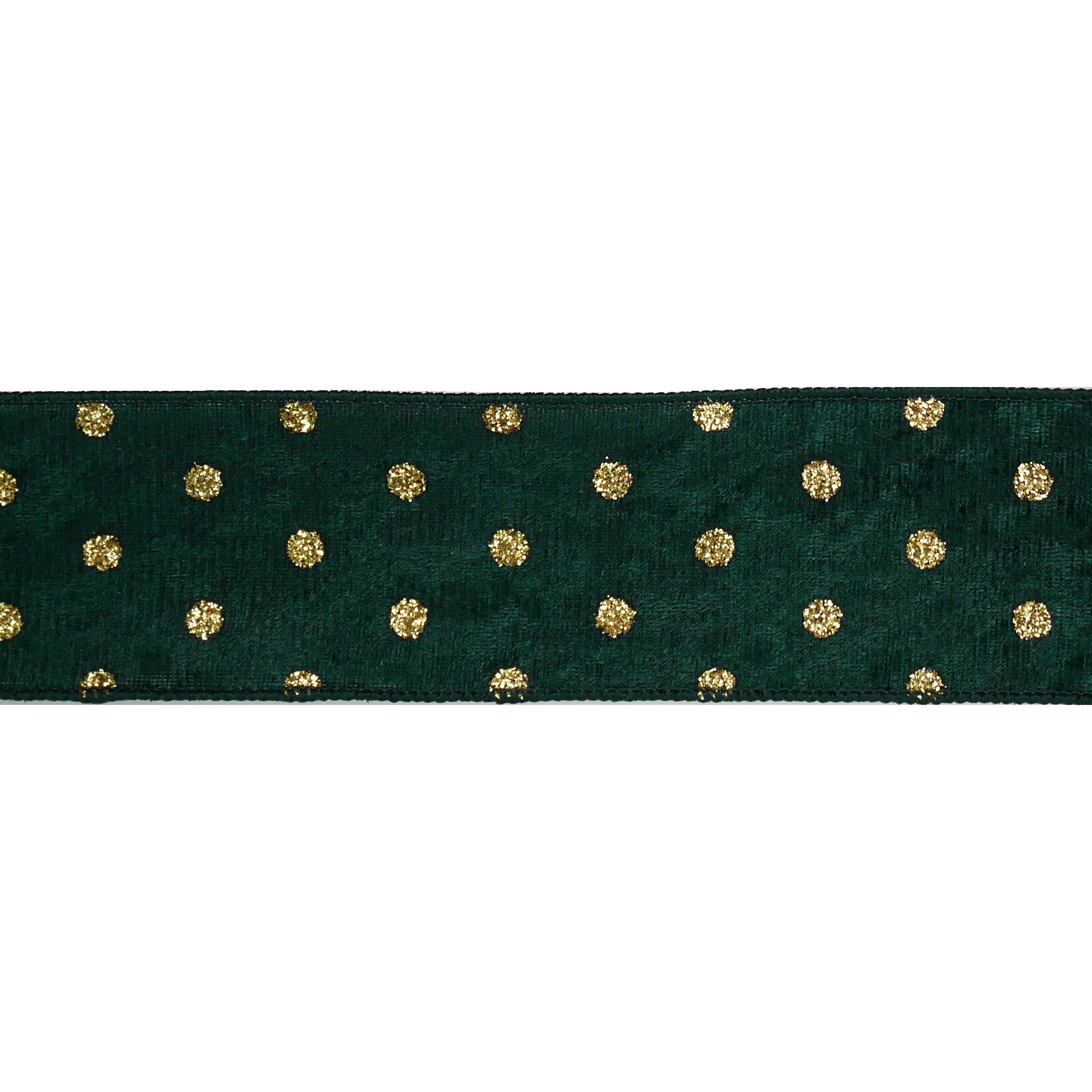 2.5&#x22; x 20ft. Green &#x26; Gold Dots Wired Ribbon by Celebrate It&#xAE;
