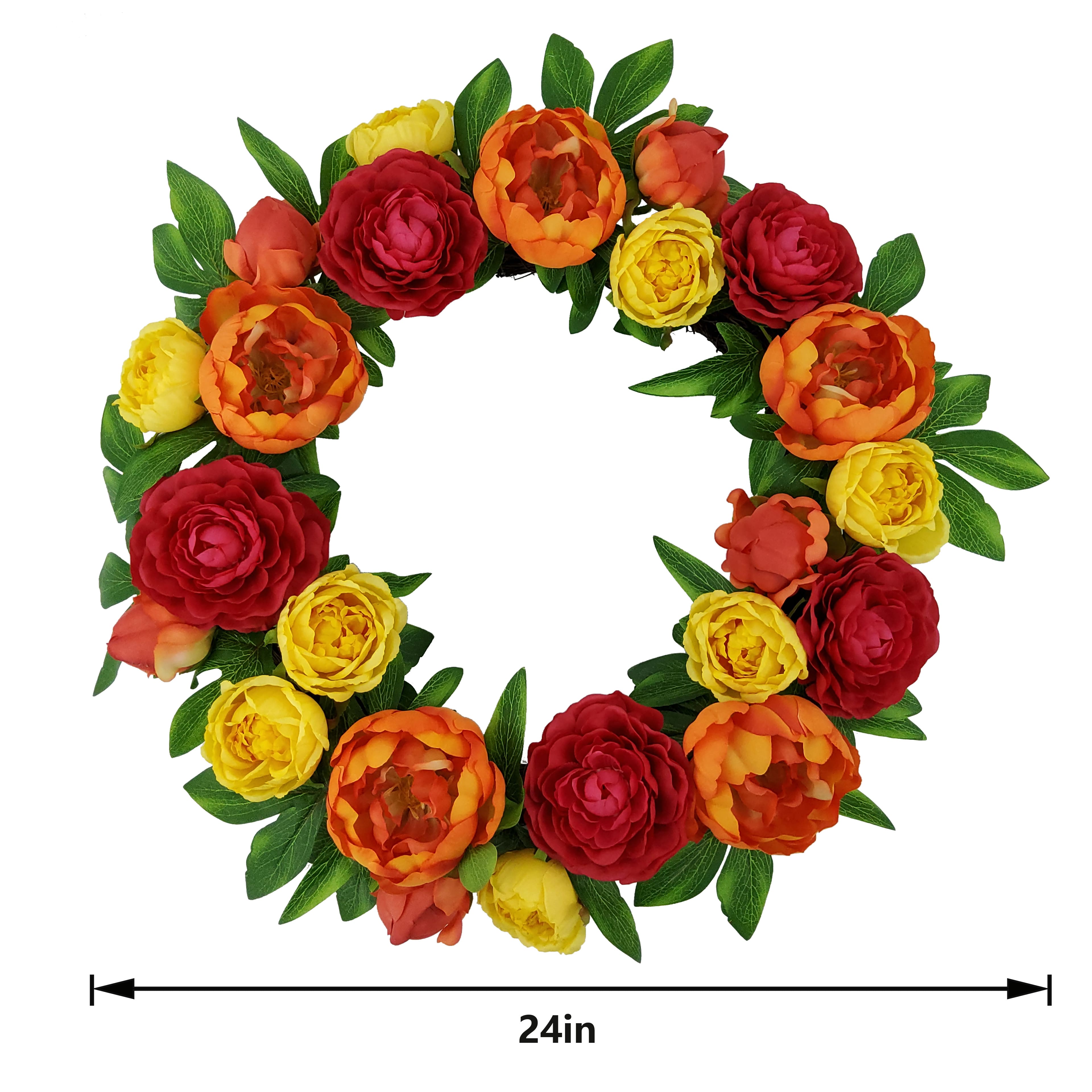 24&#x22; Yellow, Orange &#x26; Red Peony &#x26; Ranunculus Mix Wreath by Ashland&#xAE;