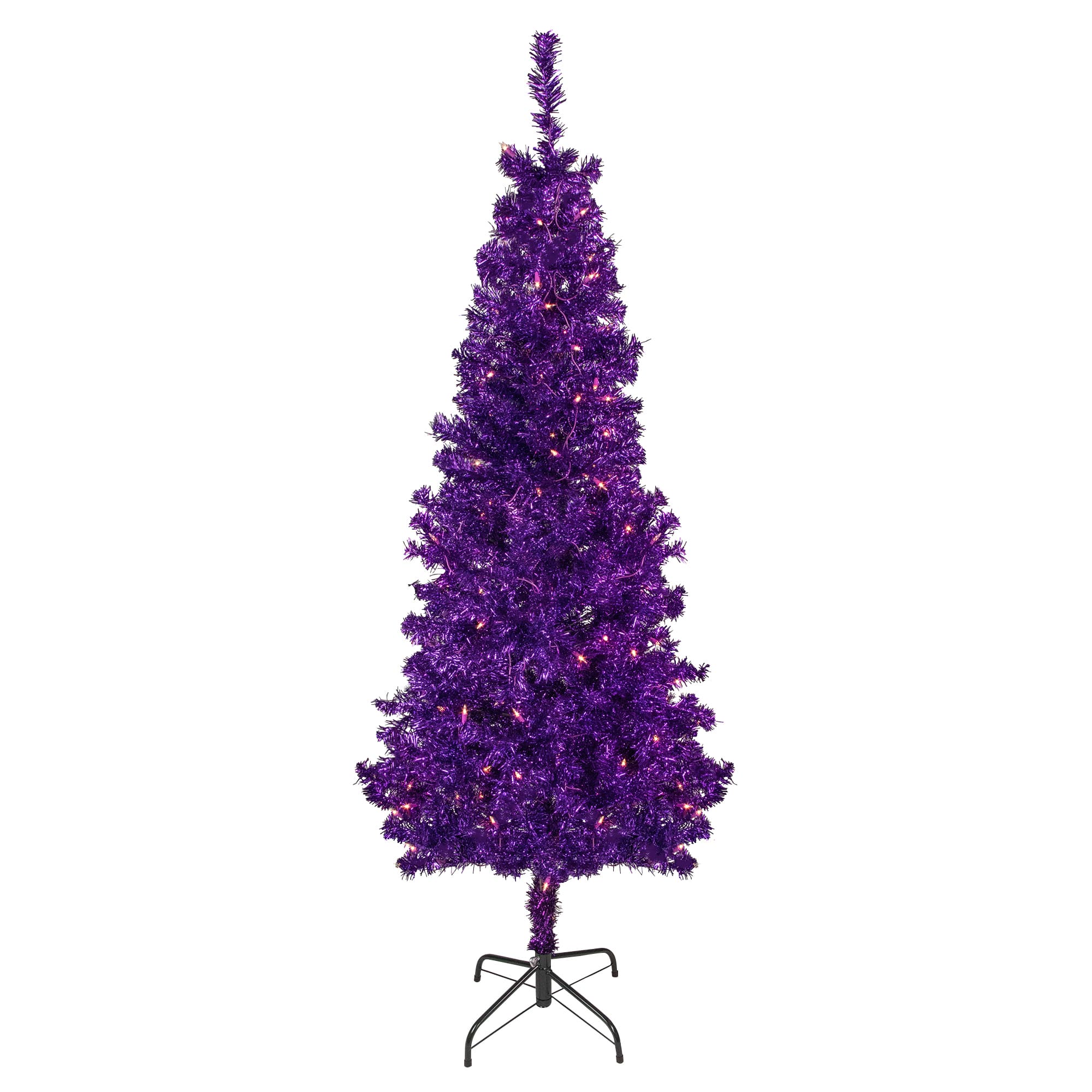 6ft. Pre-Lit Purple Tinsel Artificial Christmas Tree, Clear Lights