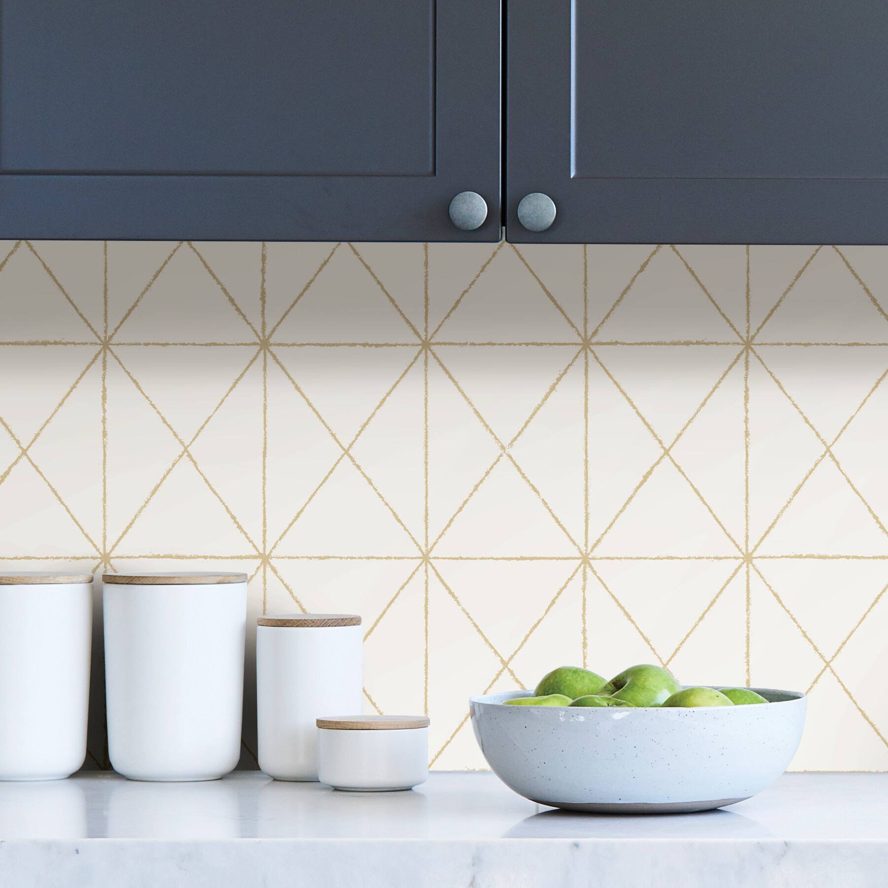 Wallpops White & Gold Get In Line Peel & Stick Wallpaper