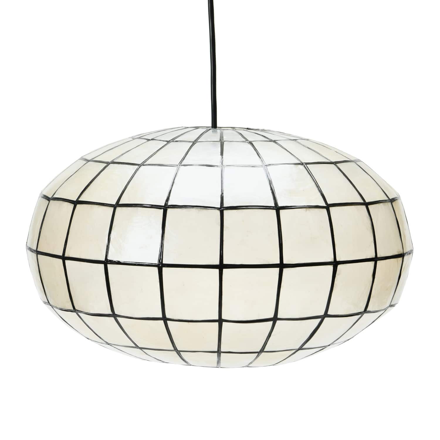 Hello Honey® 16" White Capiz Seashell & Black Oblong Ceiling Light