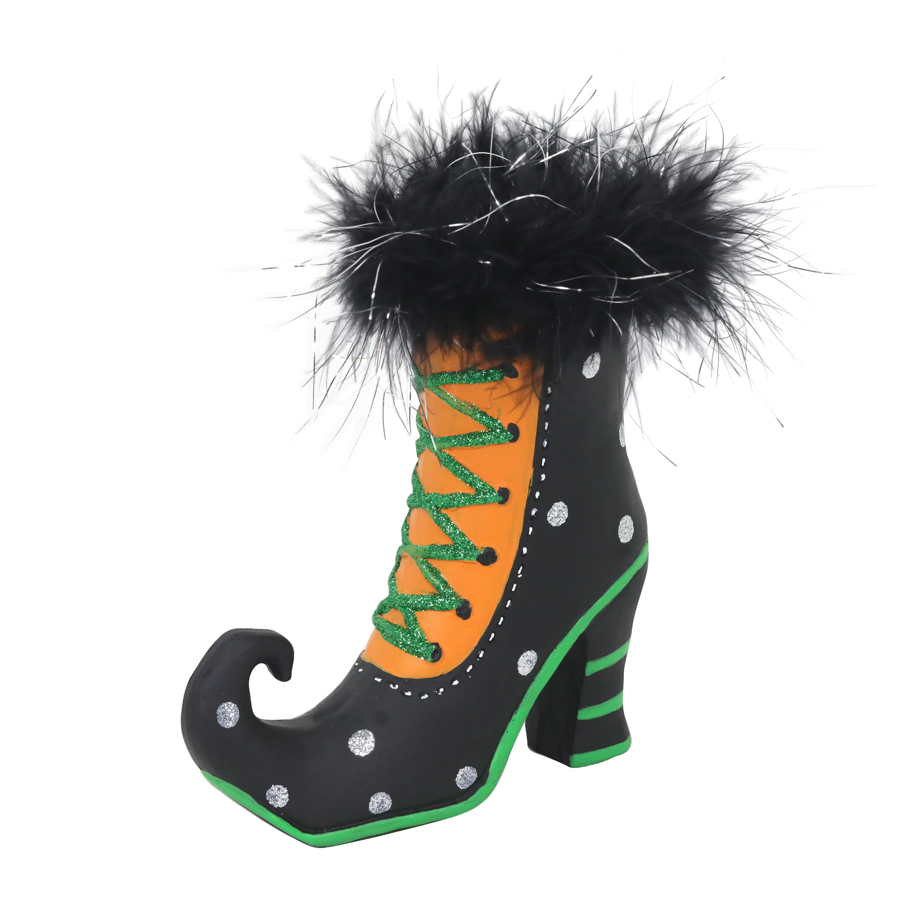 6.75&#x22; Polka Dots &#x26; Fluff Witch Boot Tabletop D&#xE9;cor by Ashland&#xAE;