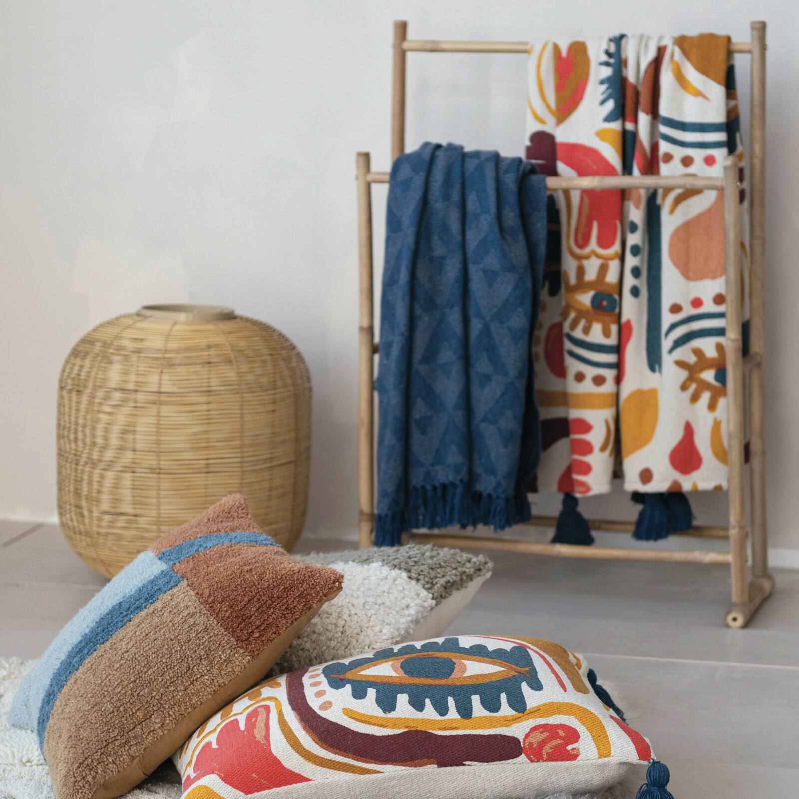 Hello Honey® Blue Azure Triad Cotton Blend Throw with Fringe