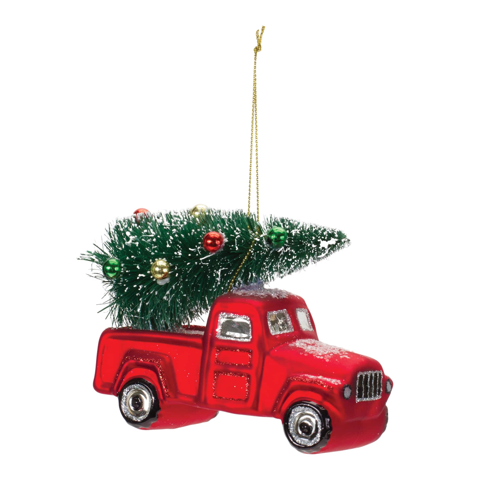 6ct. 4.25&#x22; Glittered Glass Pickup Truck Ornament Set