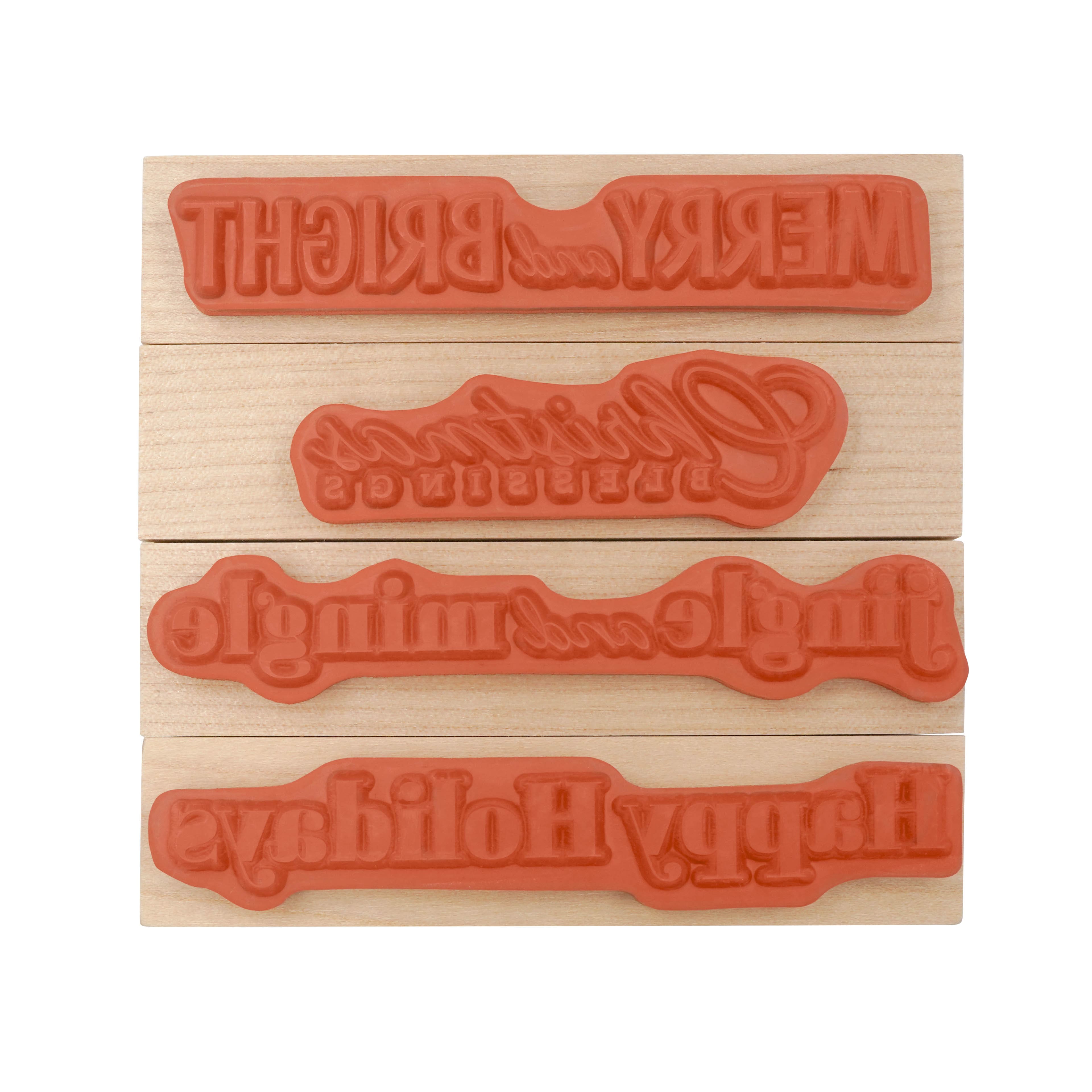 Merry &#x26; Bright 4 Piece Wood Stamp Set by Recollections&#x2122;