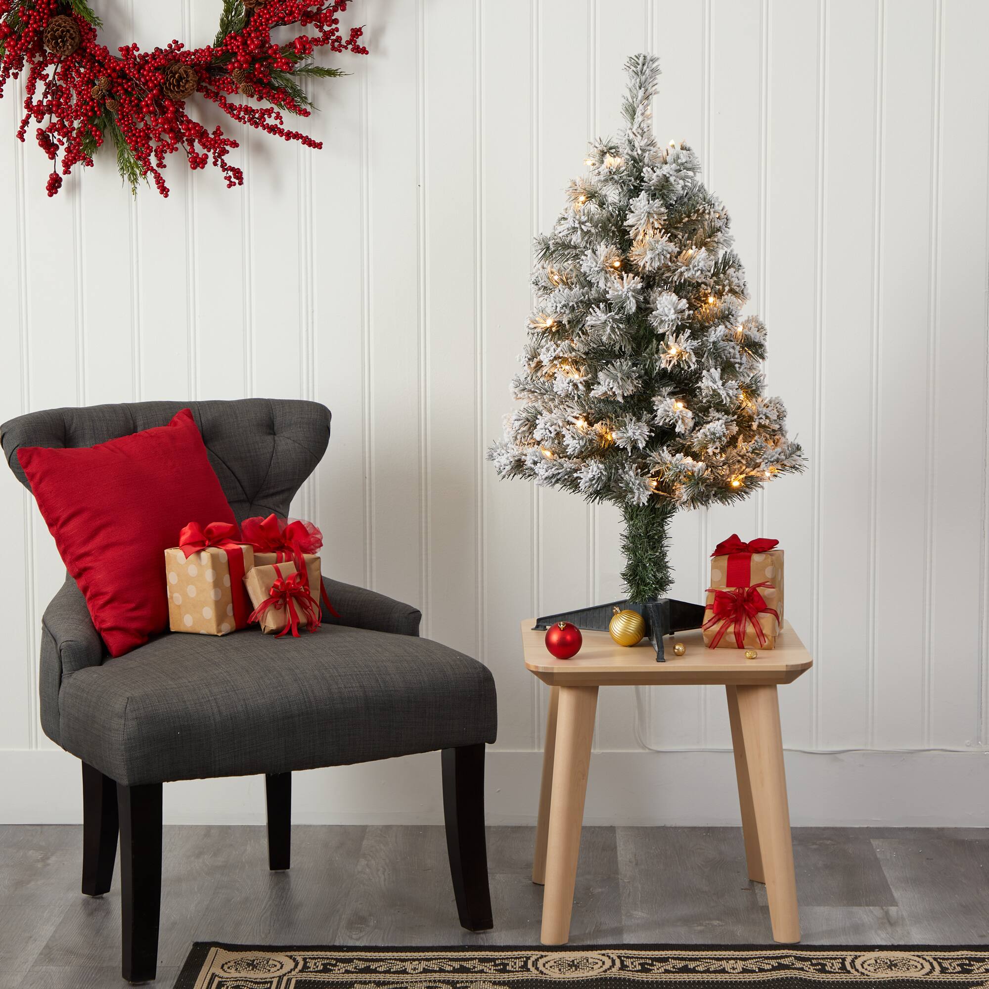 3ft. Pre-Lit Flocked West Virginia Fir Artificial Christmas Tree, Clear LED Lights