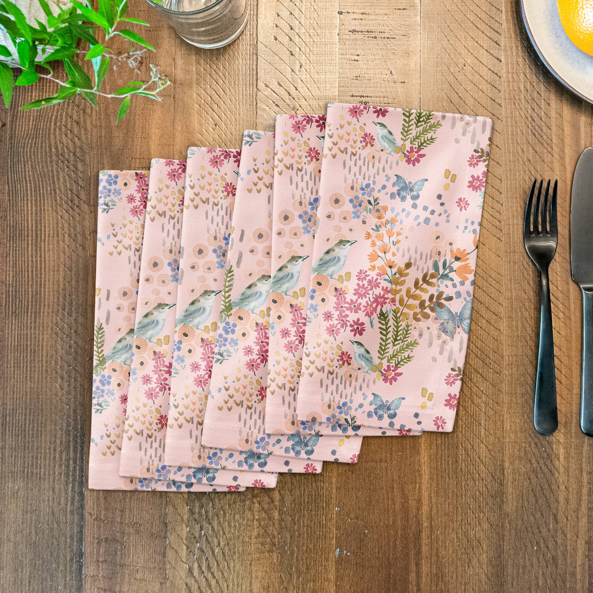 Butterfly Bird Floral Cotton Twill Napkin