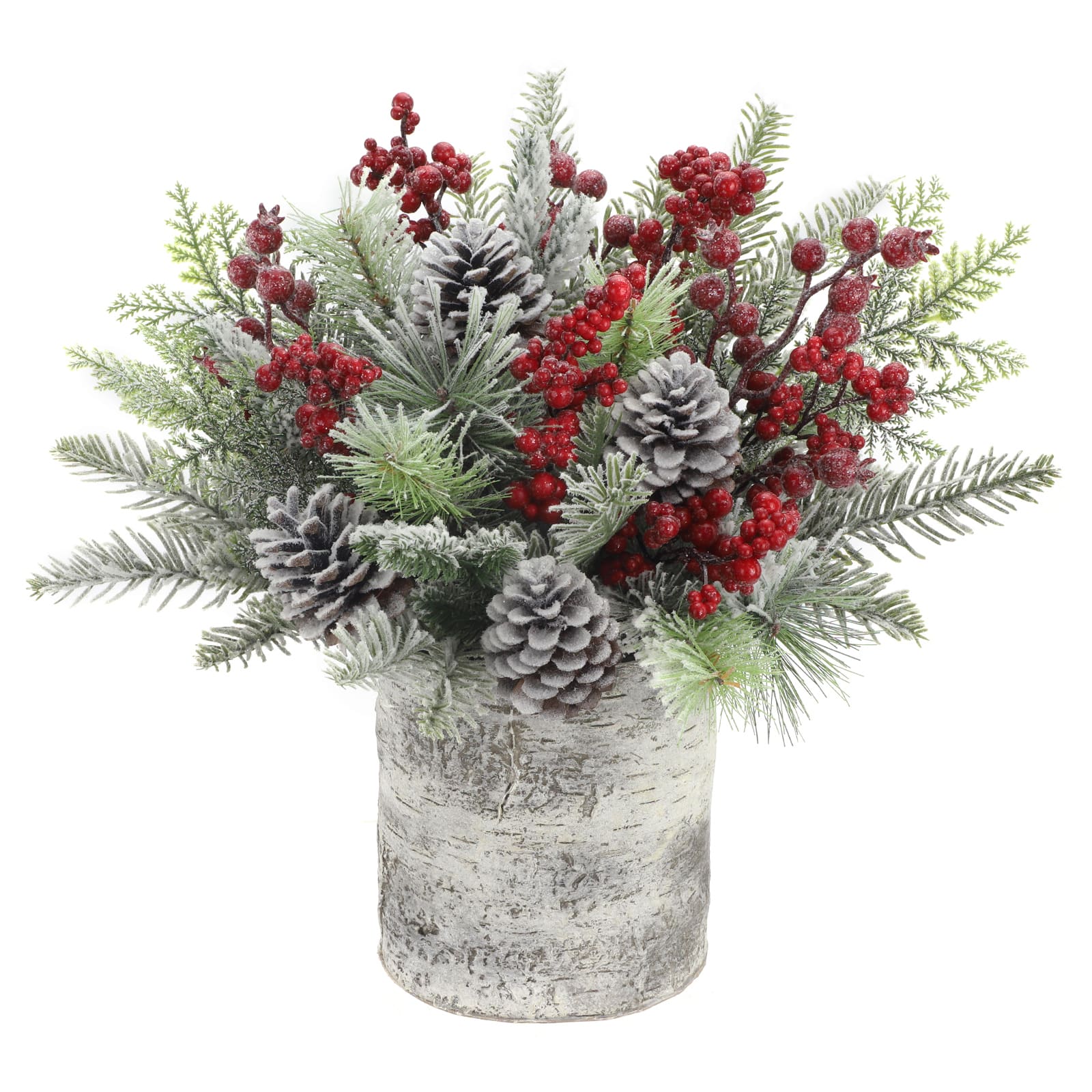 Lot of 2 Ashland Christmas Branch Frosted Floral Pick Bush w Pine Cones 18  Snow