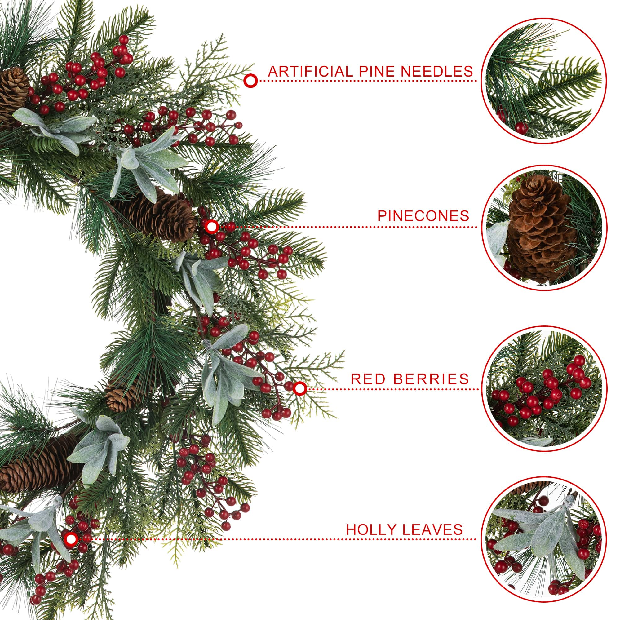 Glitzhome&#xAE; 24&#x22; Christmas Pinecone, Leaf &#x26; Berry Wreath