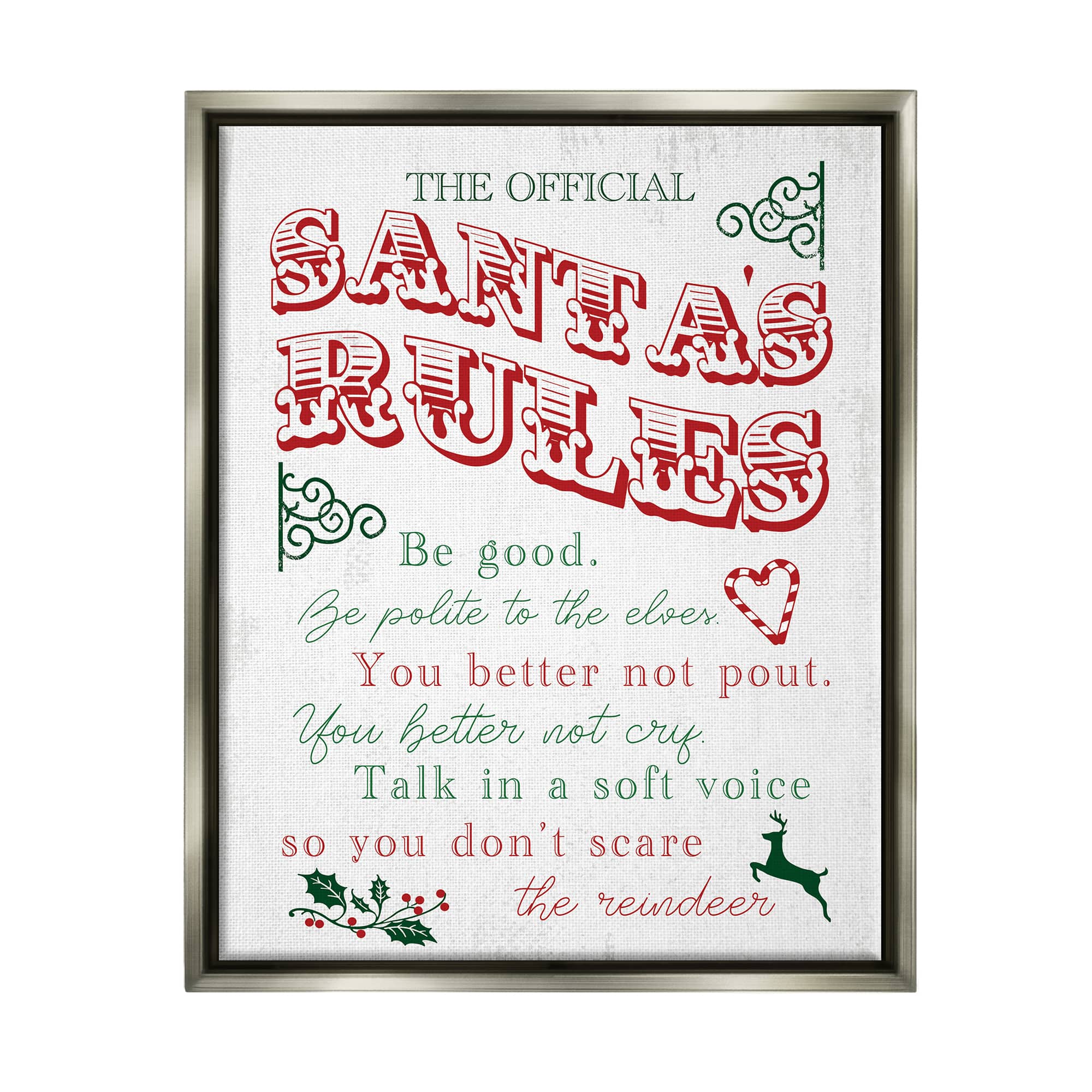 Stupell Industries Official Santa's Rules Christmas List Framed Floater Canvas Wall Art