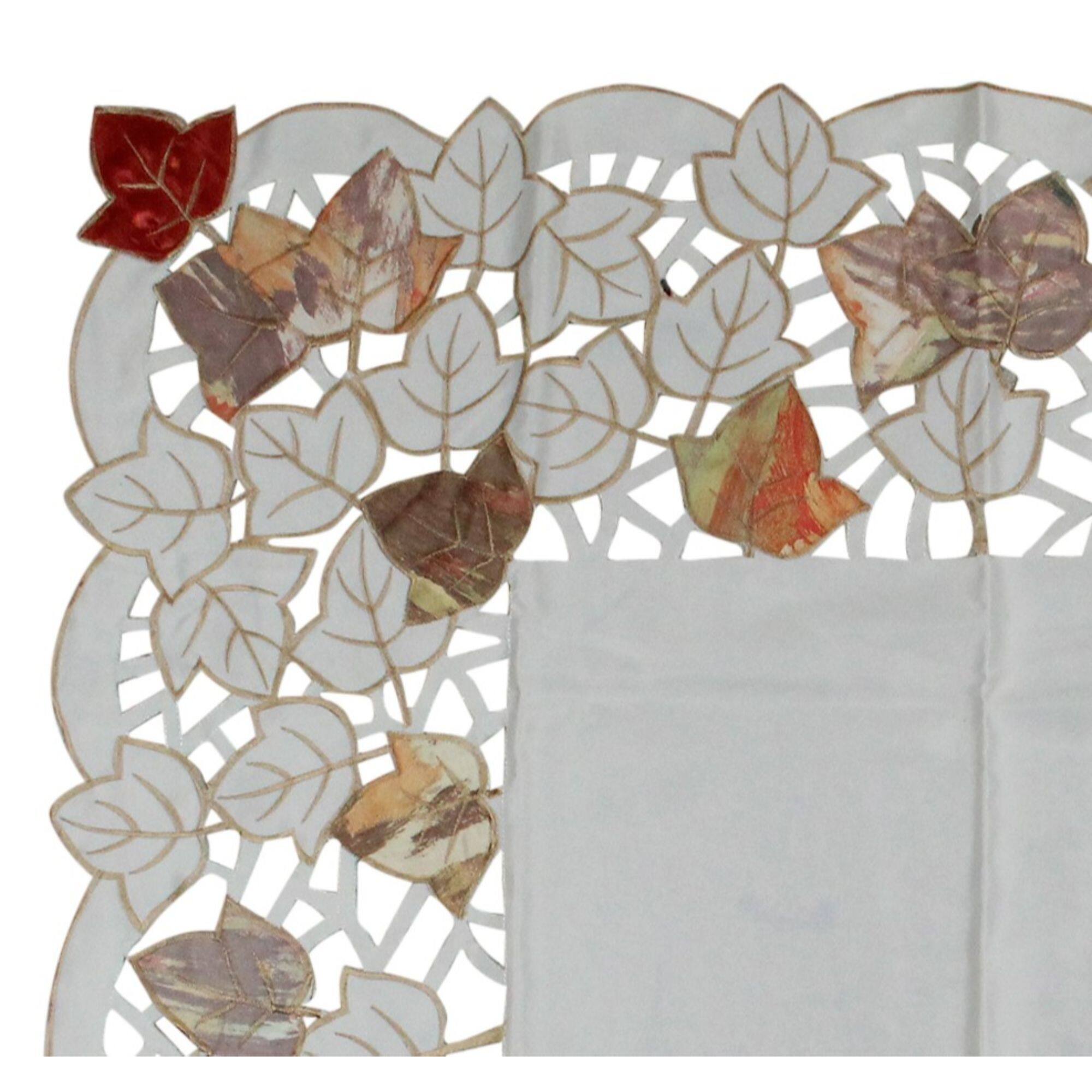 Autumn Elegance Embroidered Leaf Table Topper