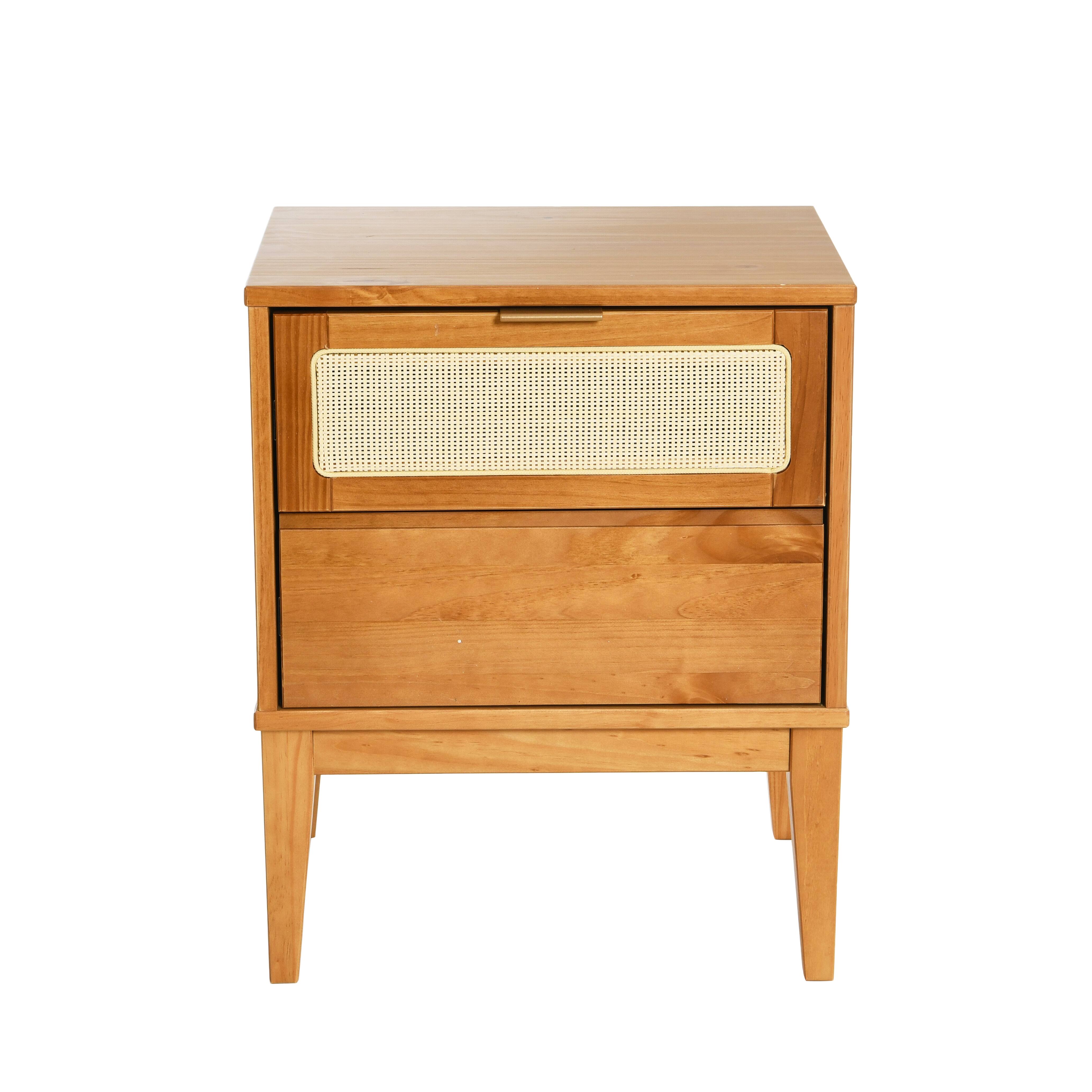 Hello Honey® Crawford 24" Solid Wood Nightstand with Storage Drawers and Cane Detail