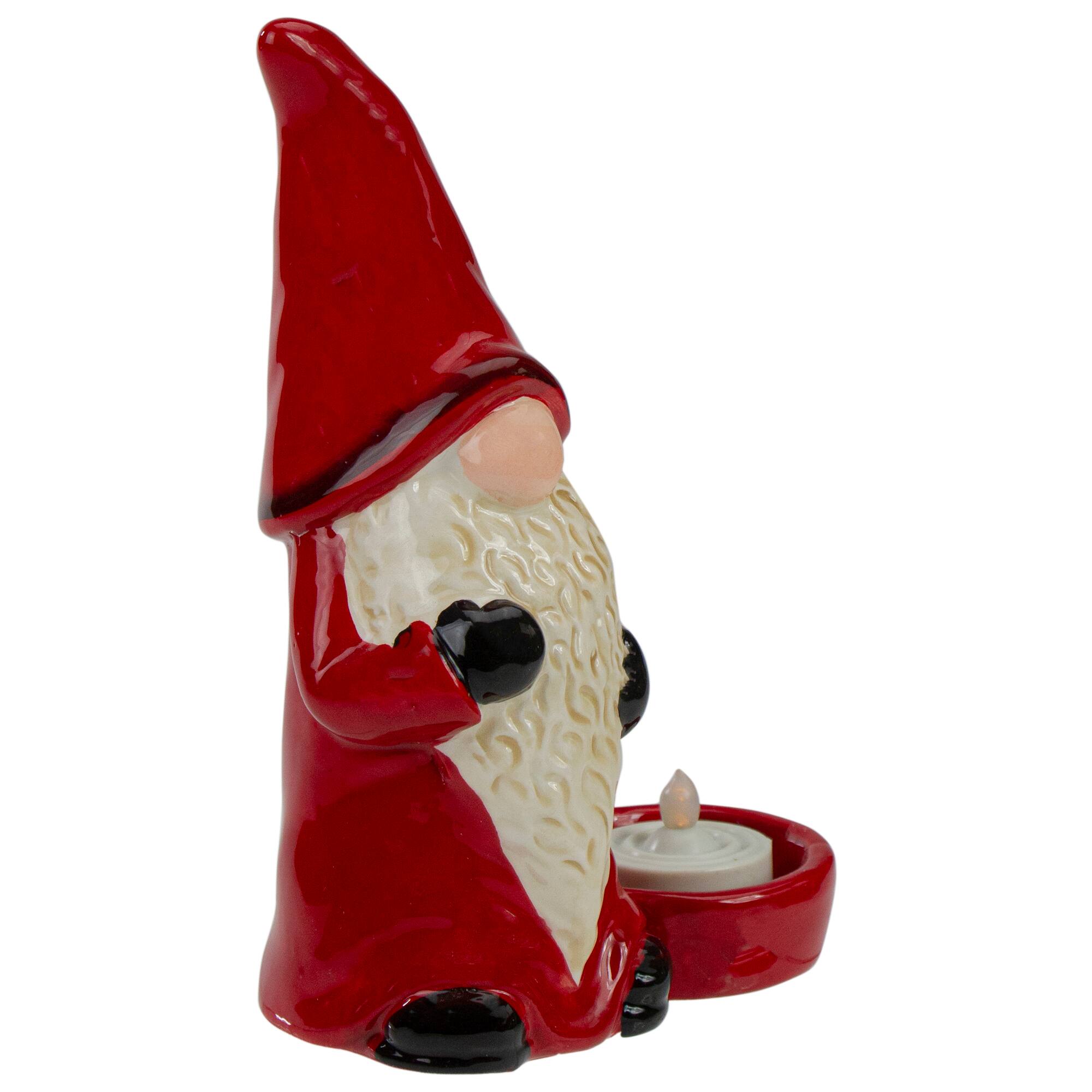 7" Red & Black Gnome Tea Light Christmas Candle Holder