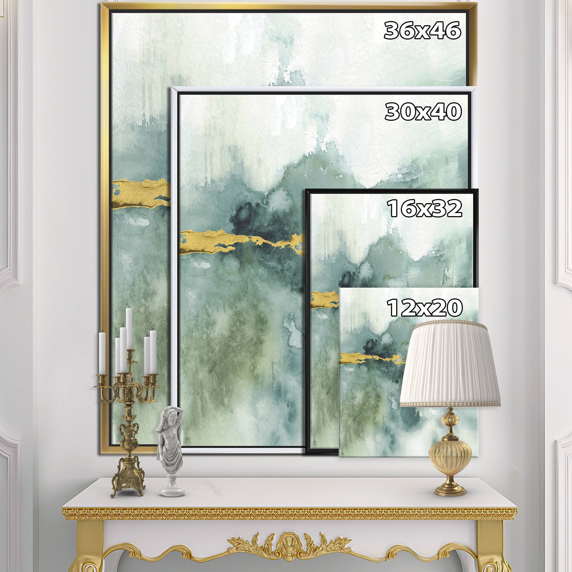 Designart - Blue Watercolor Impression with Gold - Traditional Canvas in Gold Frame