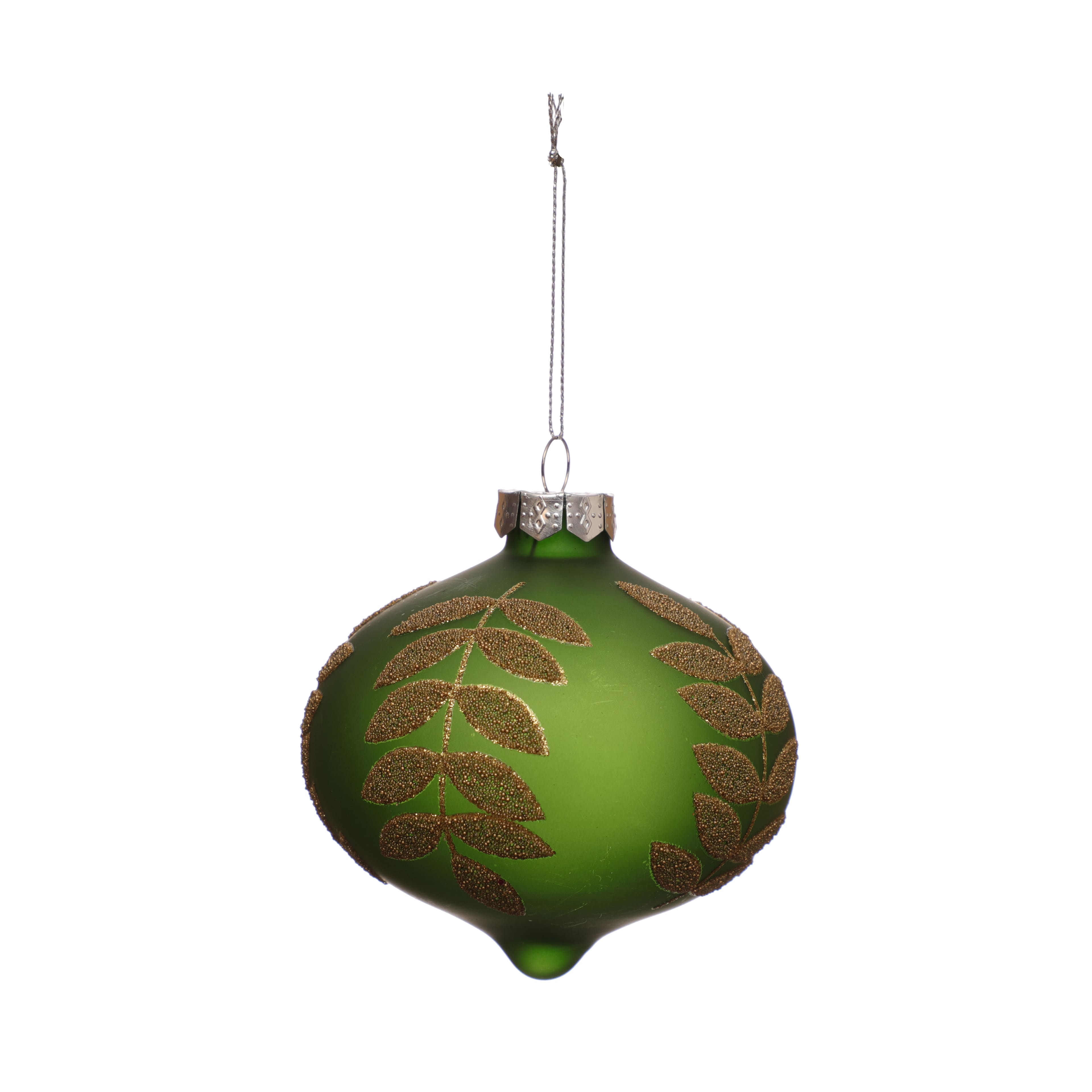4.25&#x22; Green with Leaf Glass Onion Ornament by Ashland&#xAE;