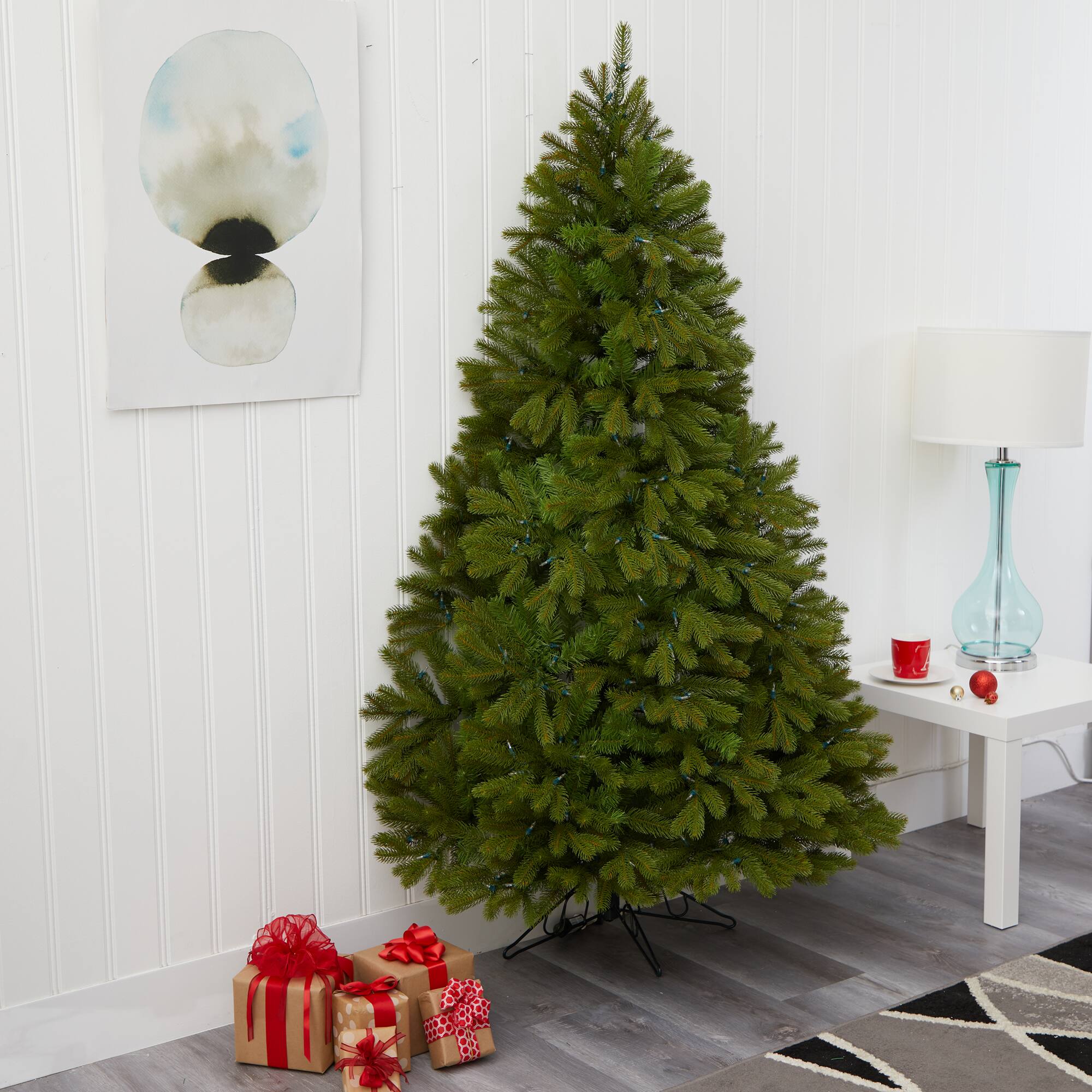 6ft. Pre-Lit Cambridge Spruce Flat Back Artificial Christmas Tree, Warm White LED Lights