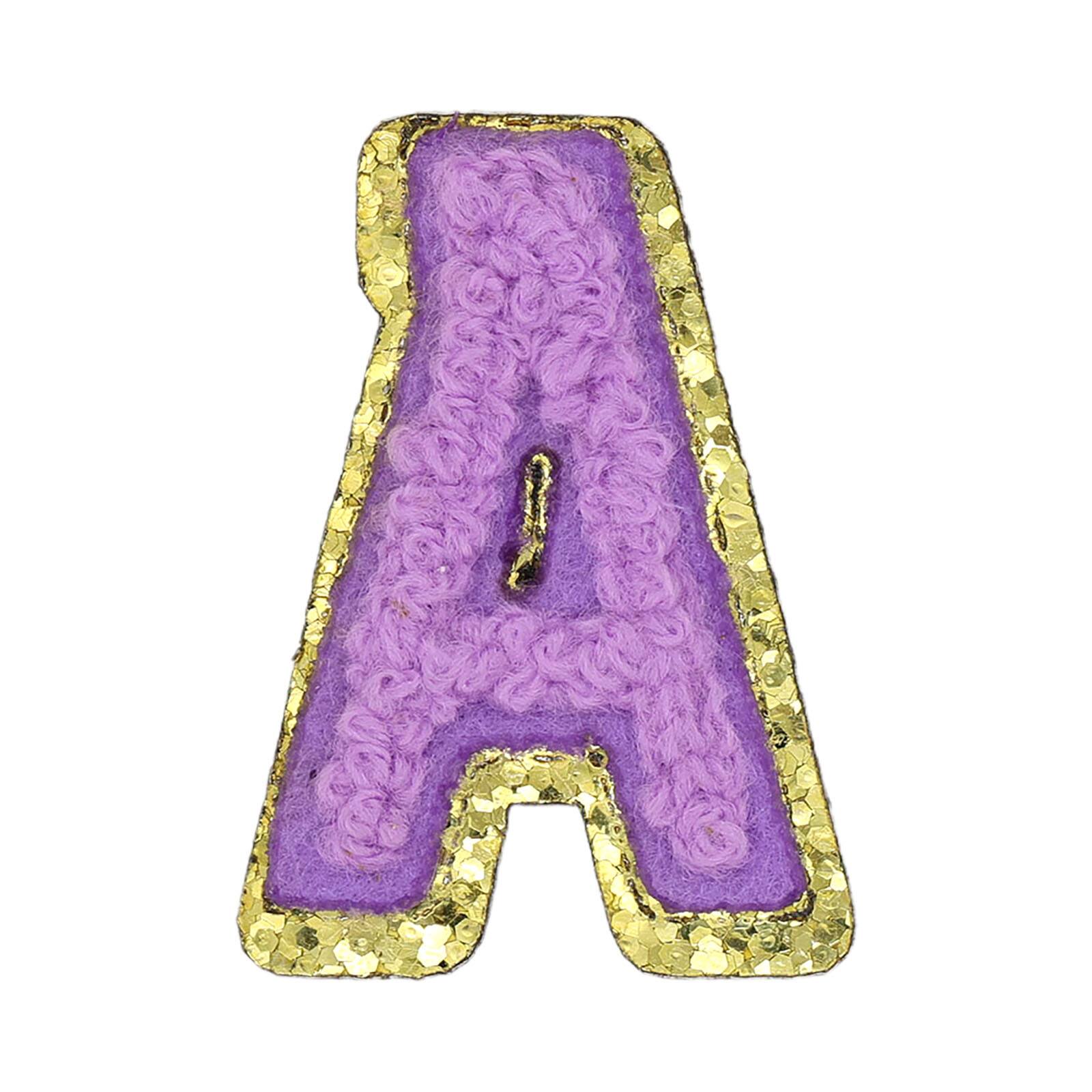 Mini Lavender Chenille Letter Iron On & Adhesive Patch by Make Market