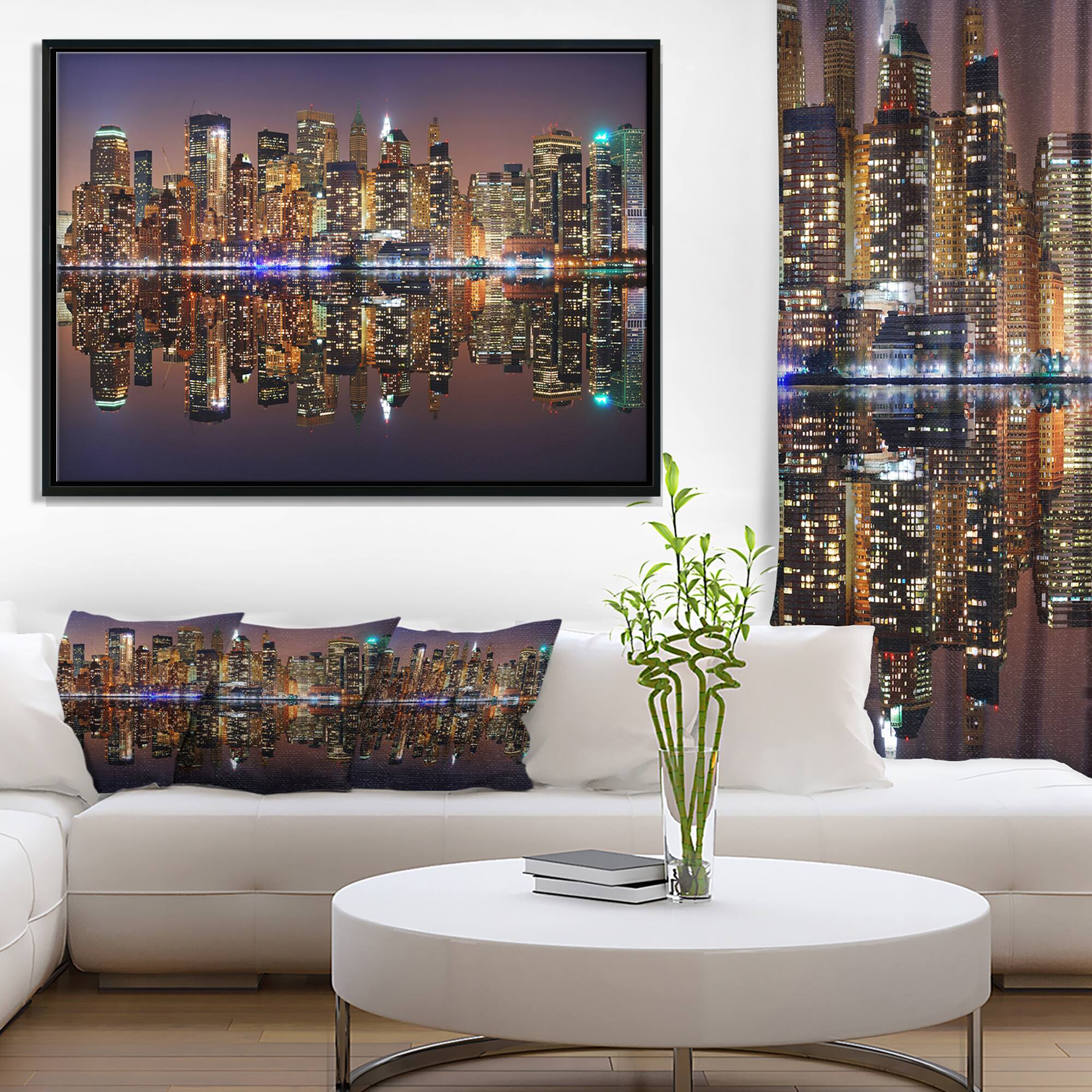 Designart - City of Manhattan Panorama - Cityscape Photo Canvas Print in Black Frame