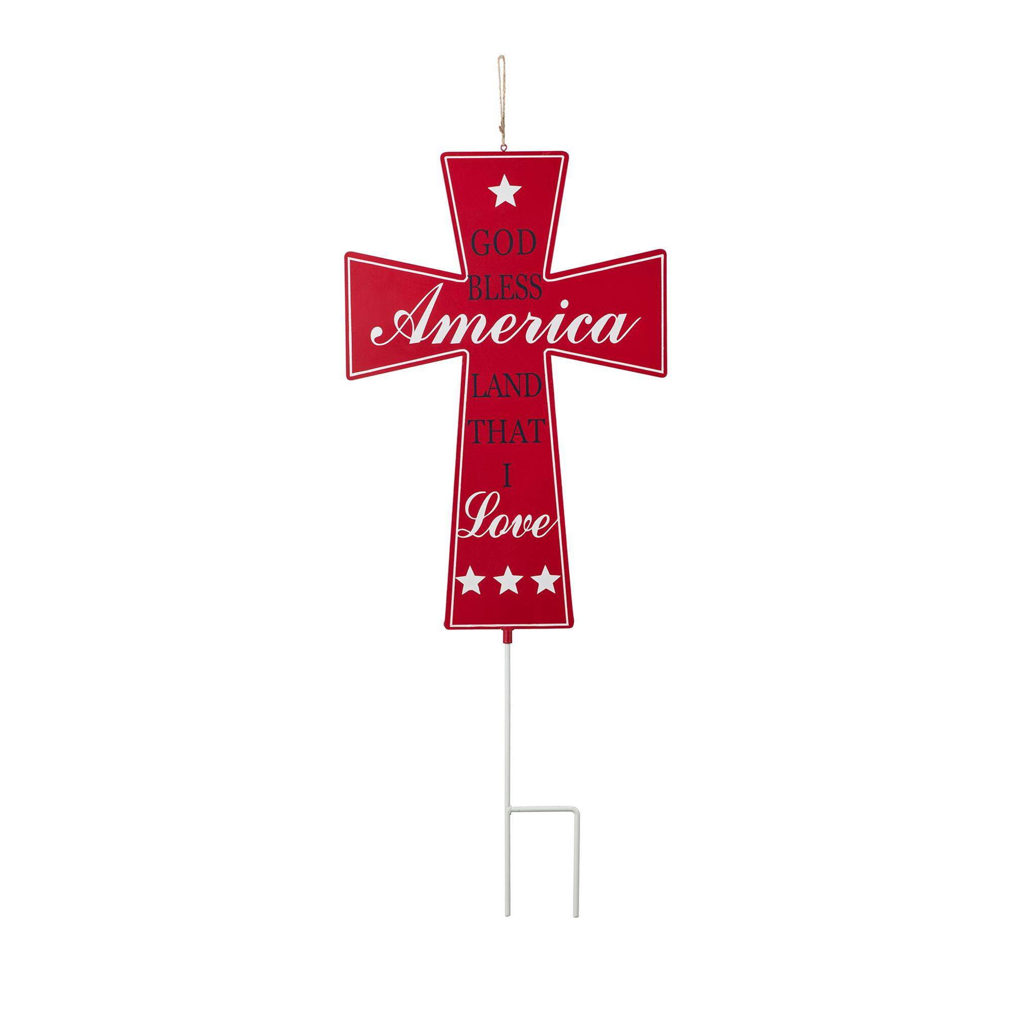 Glitzhome® 32" Patriotic Americana Double-Sided Metal Cross Yard Stake