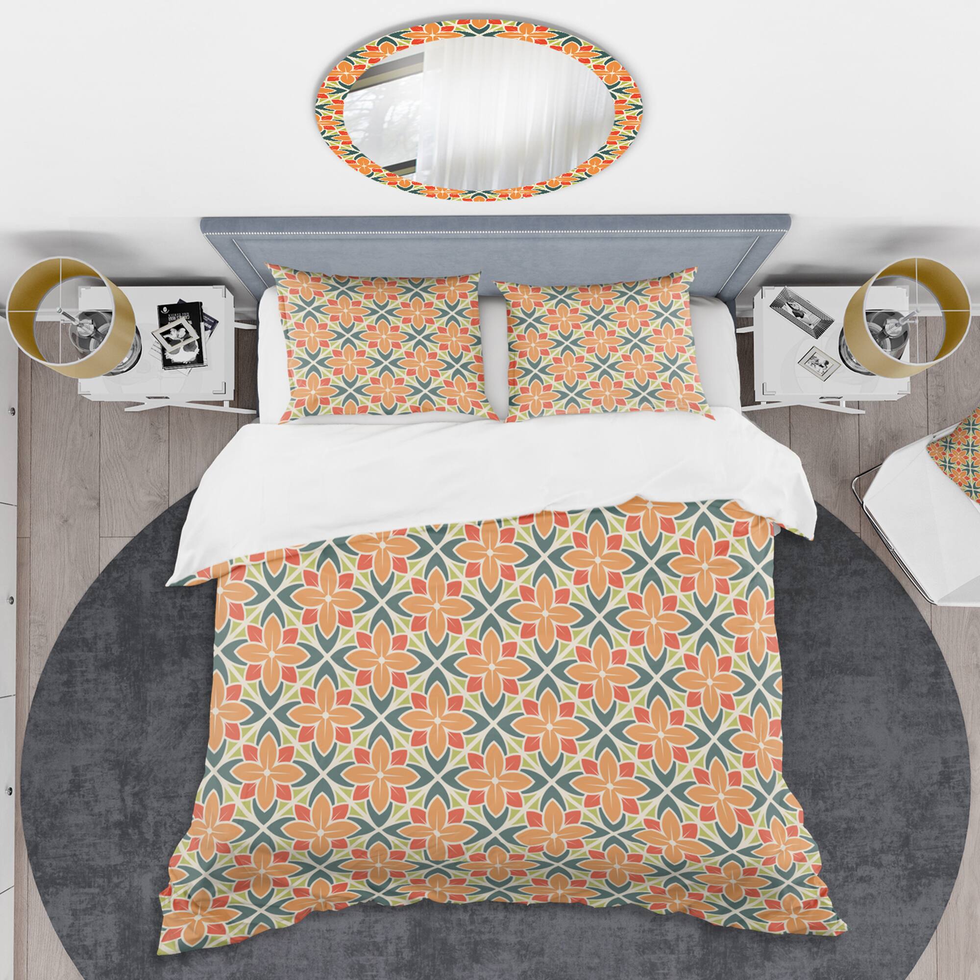 Designart &#x27;Retro Floral Pattern IV&#x27; Mid-Century Duvet Cover Set