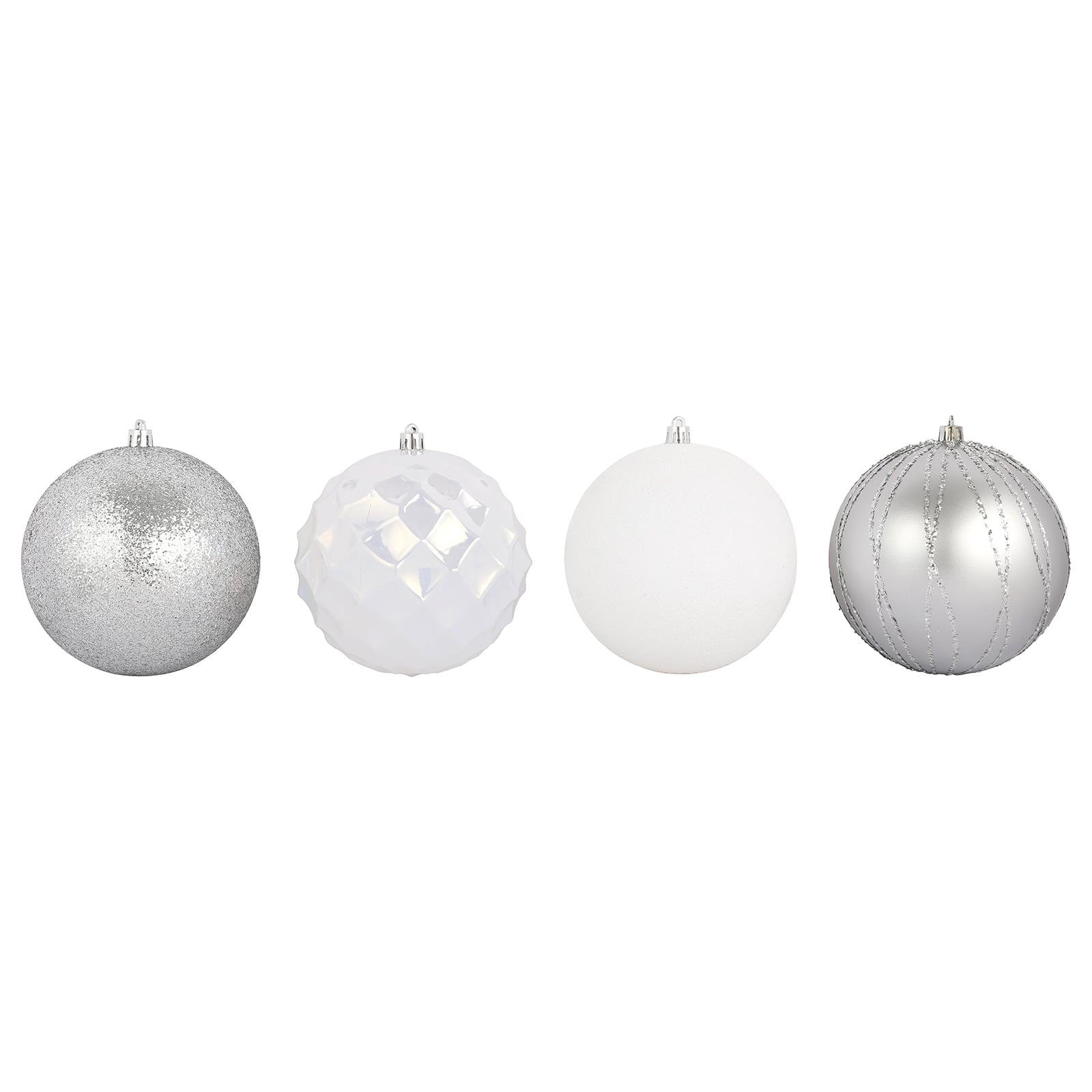 Assorted 4 Pack 4.7&#x22; Silver &#x26; White Shatterproof Ball Ornaments, 1pc. by Ashland&#xAE;