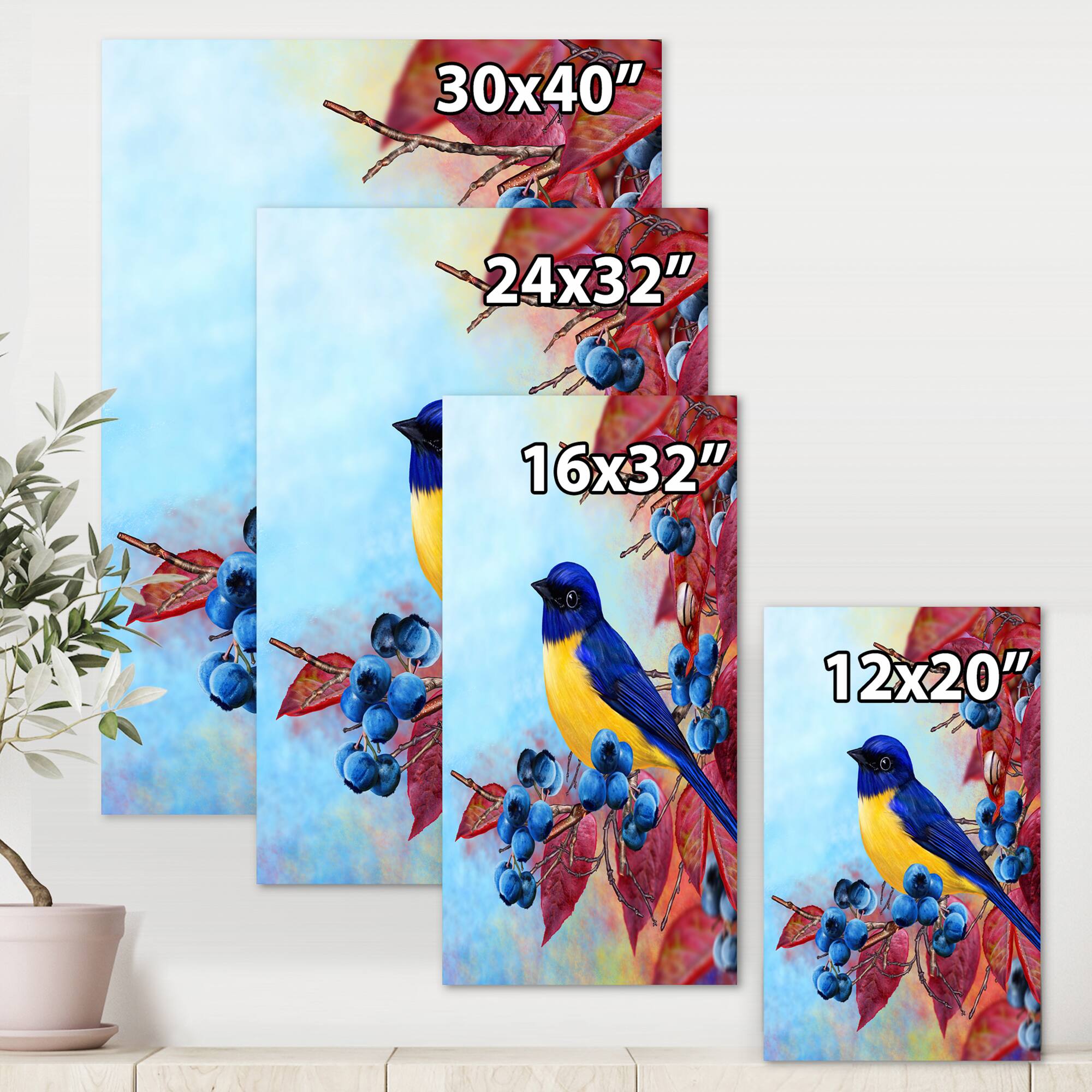 Designart - Bright Bird Bullfinch Sitting On A Branch I - Traditional Canvas Wall Art Print