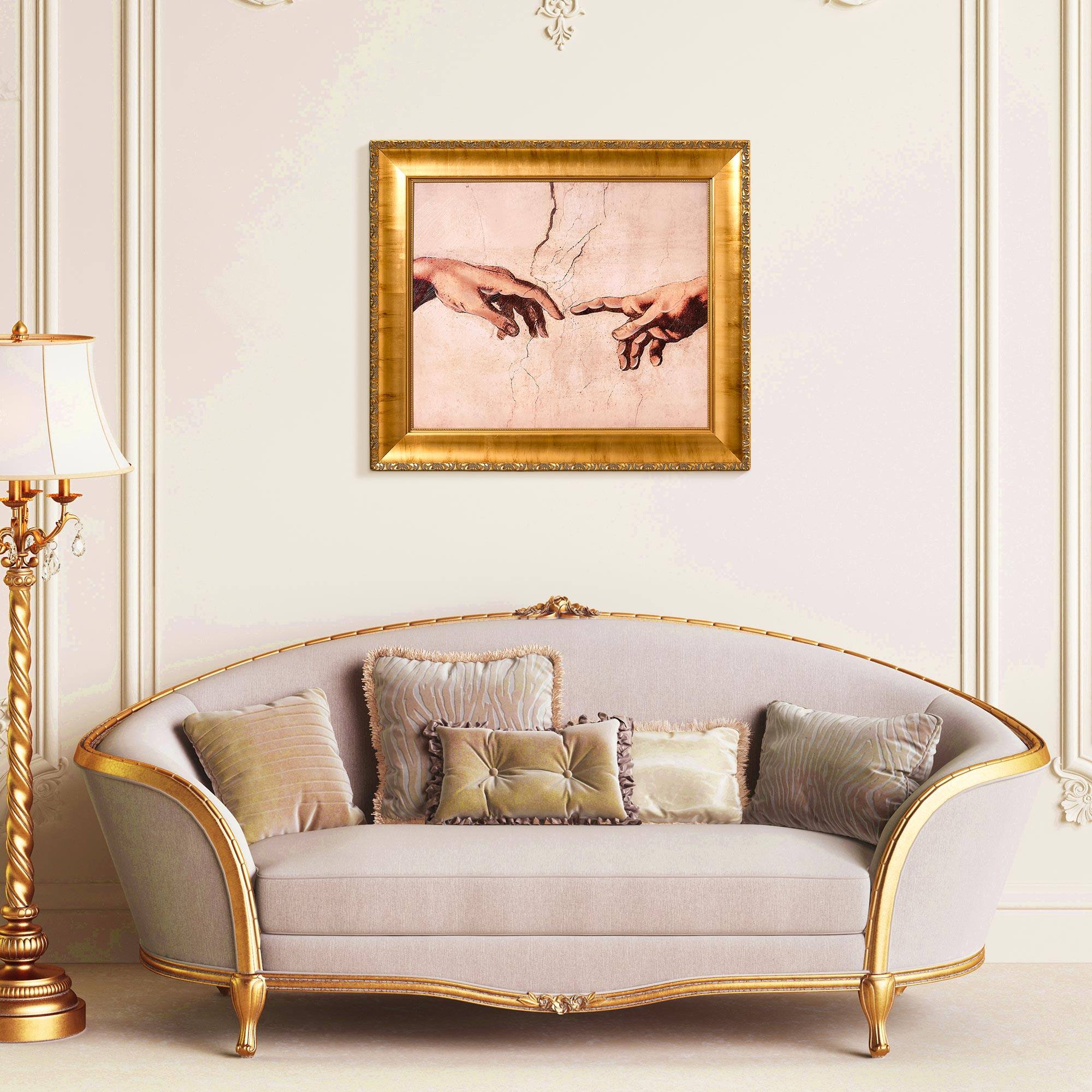 American Art Decor Ornate Framed Creation of Adam Canvas Print by Michelangelo - 30.62" x 26.75"