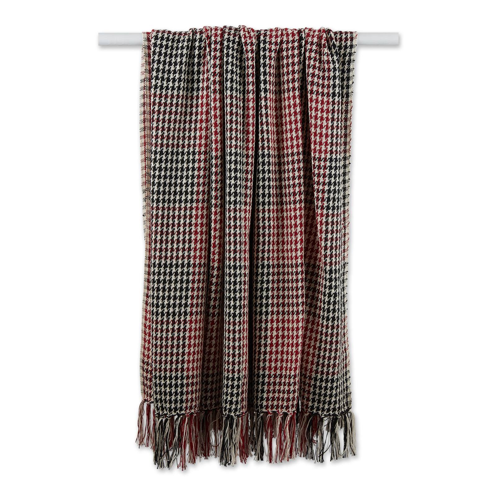 Red &#x26; Black Houndstooth Plaid Throw