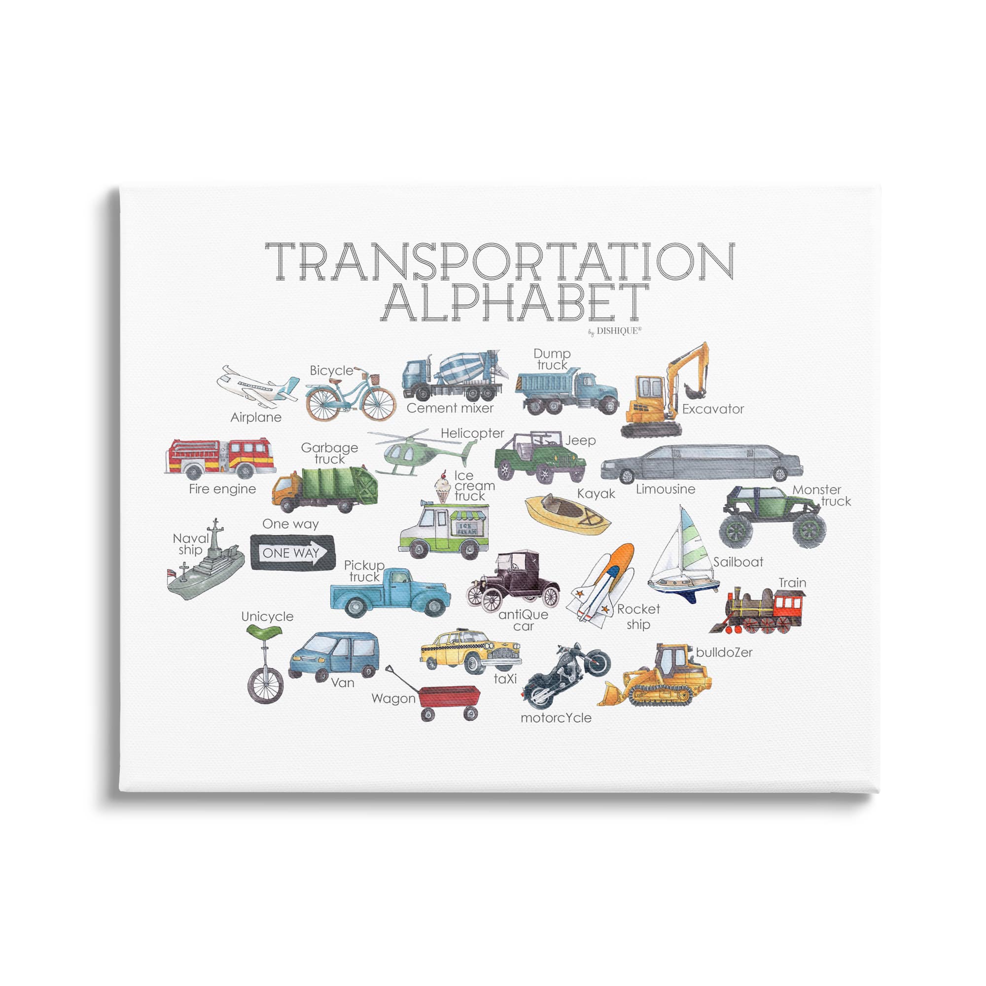 Stupell Industries Kids Educational Transportation Alphabet Canvas Wall Art