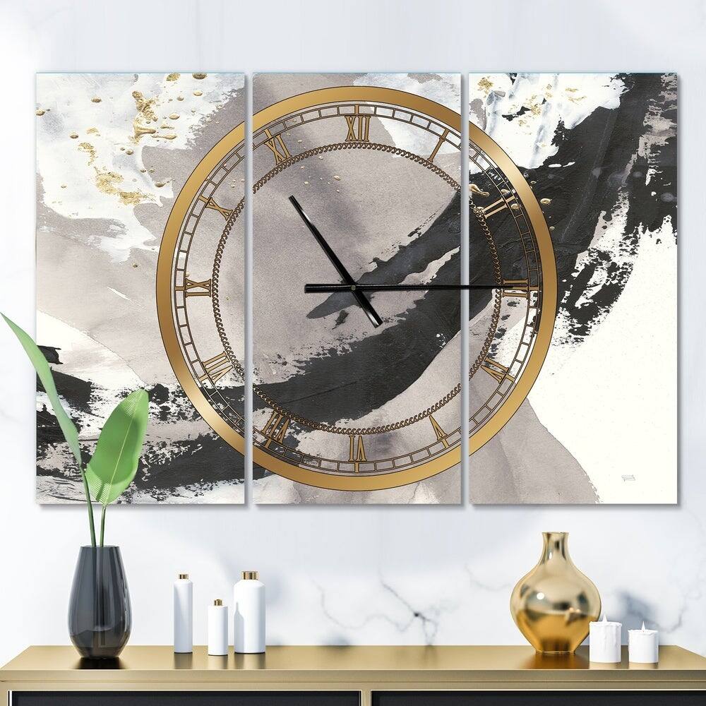 Designart Glam Painted Arcs III Modern 3 Panel Wall Clock