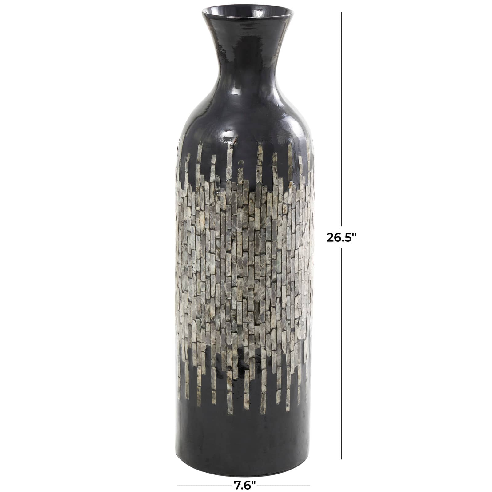 27&#x22; Black Capiz Shell Handmade Vase with Gray Ombre Design